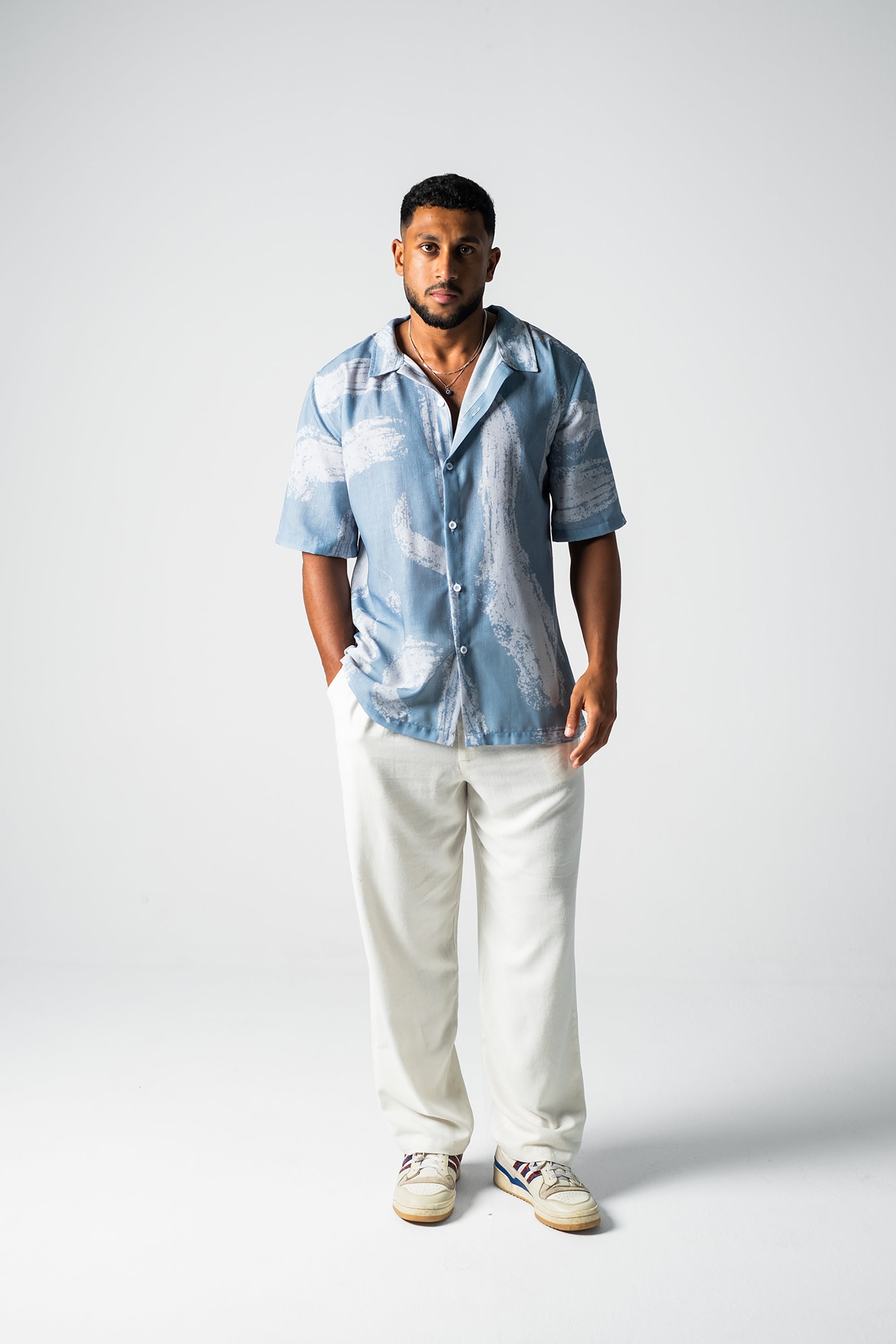 Abstract Print Men Shirt - Greyish blue