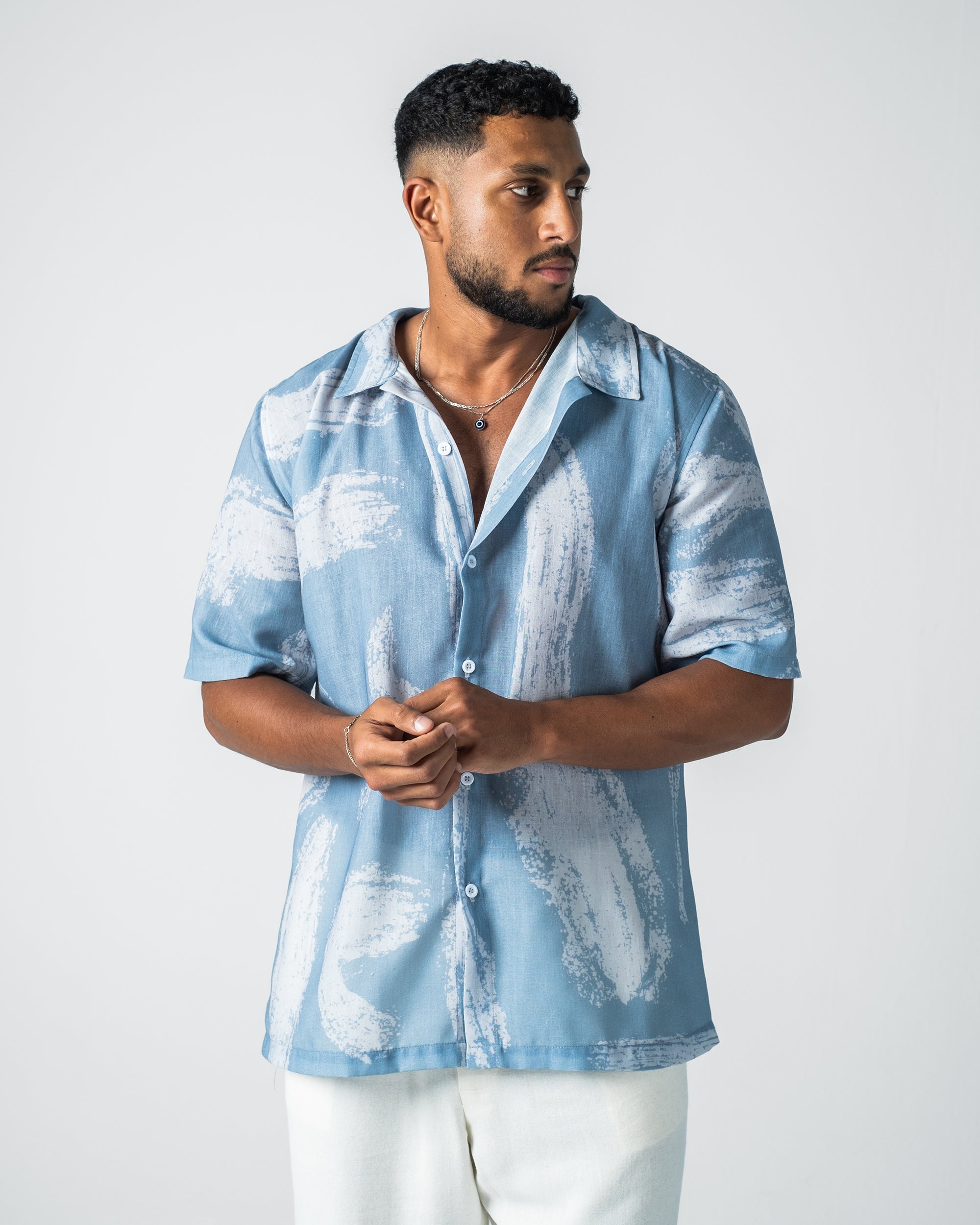Abstract Print Men Shirt - Greyish blue