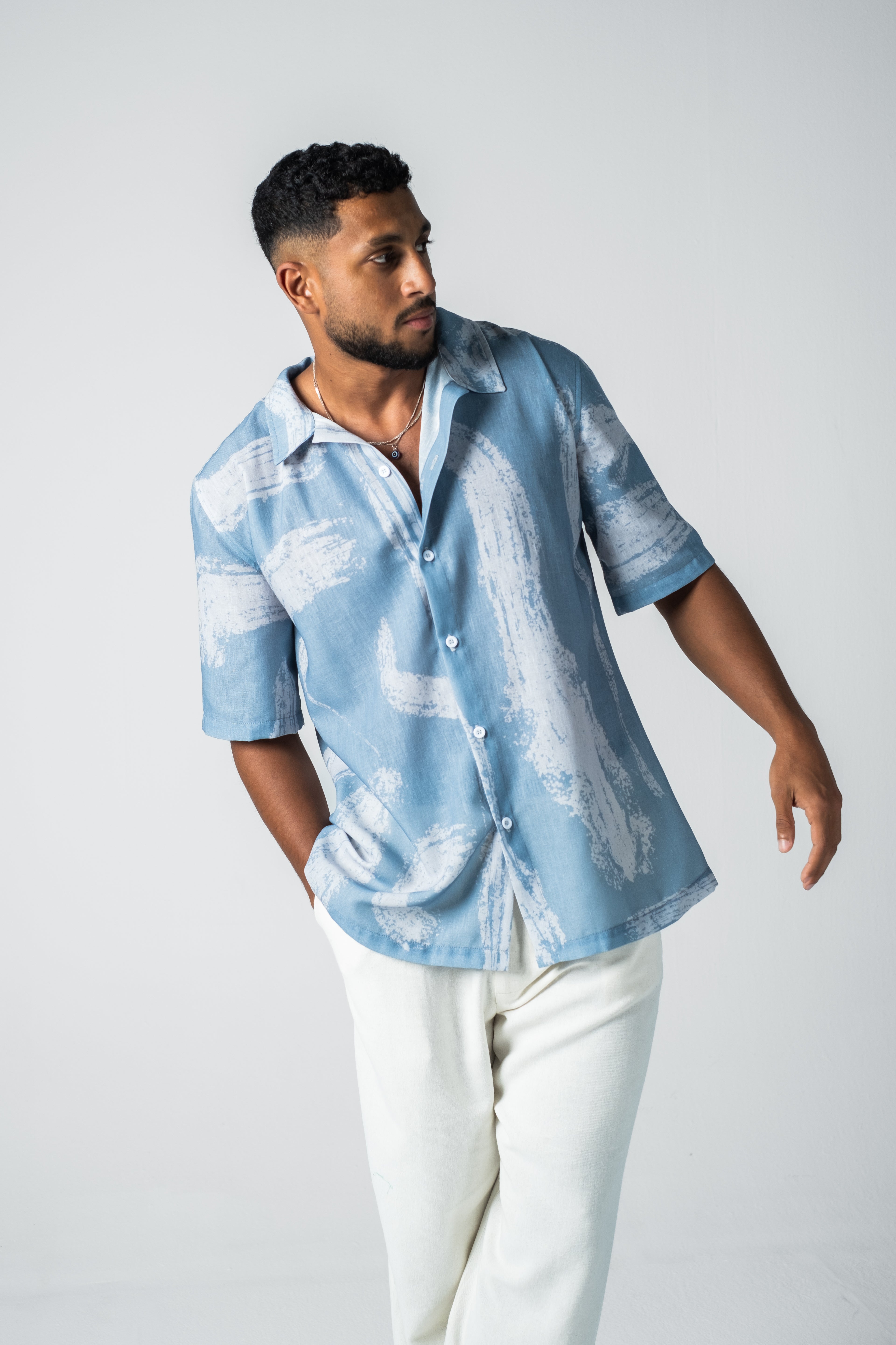 Abstract Print Men Shirt - Greyish blue