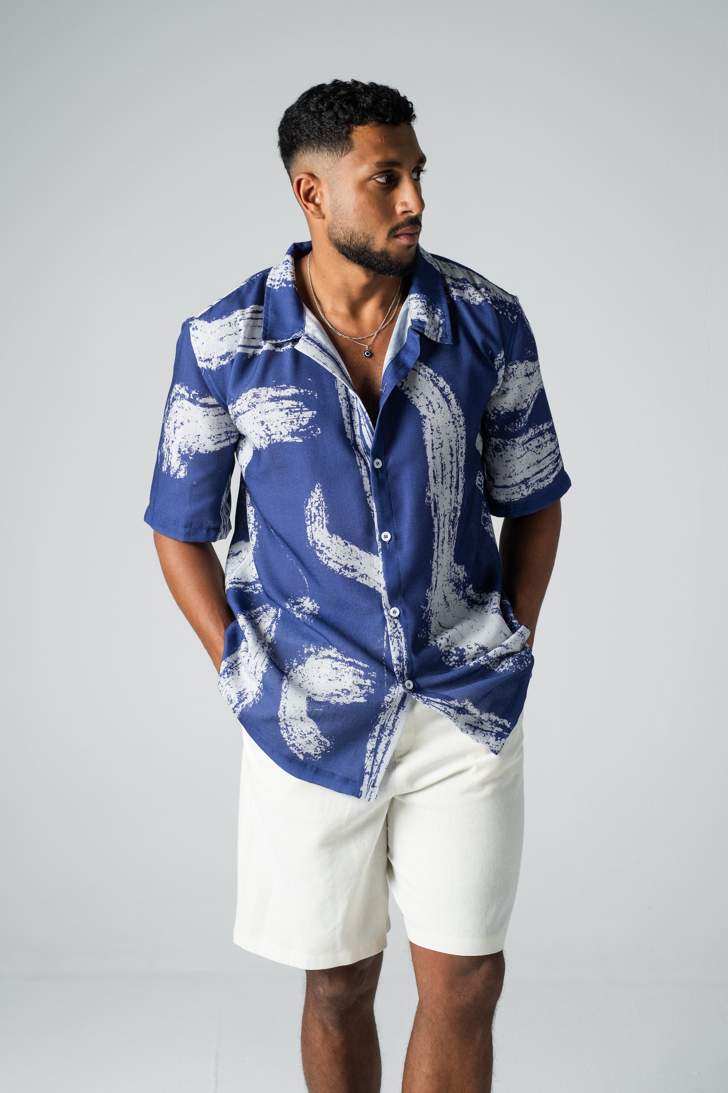 Abstract Print Men Shirt - Blue