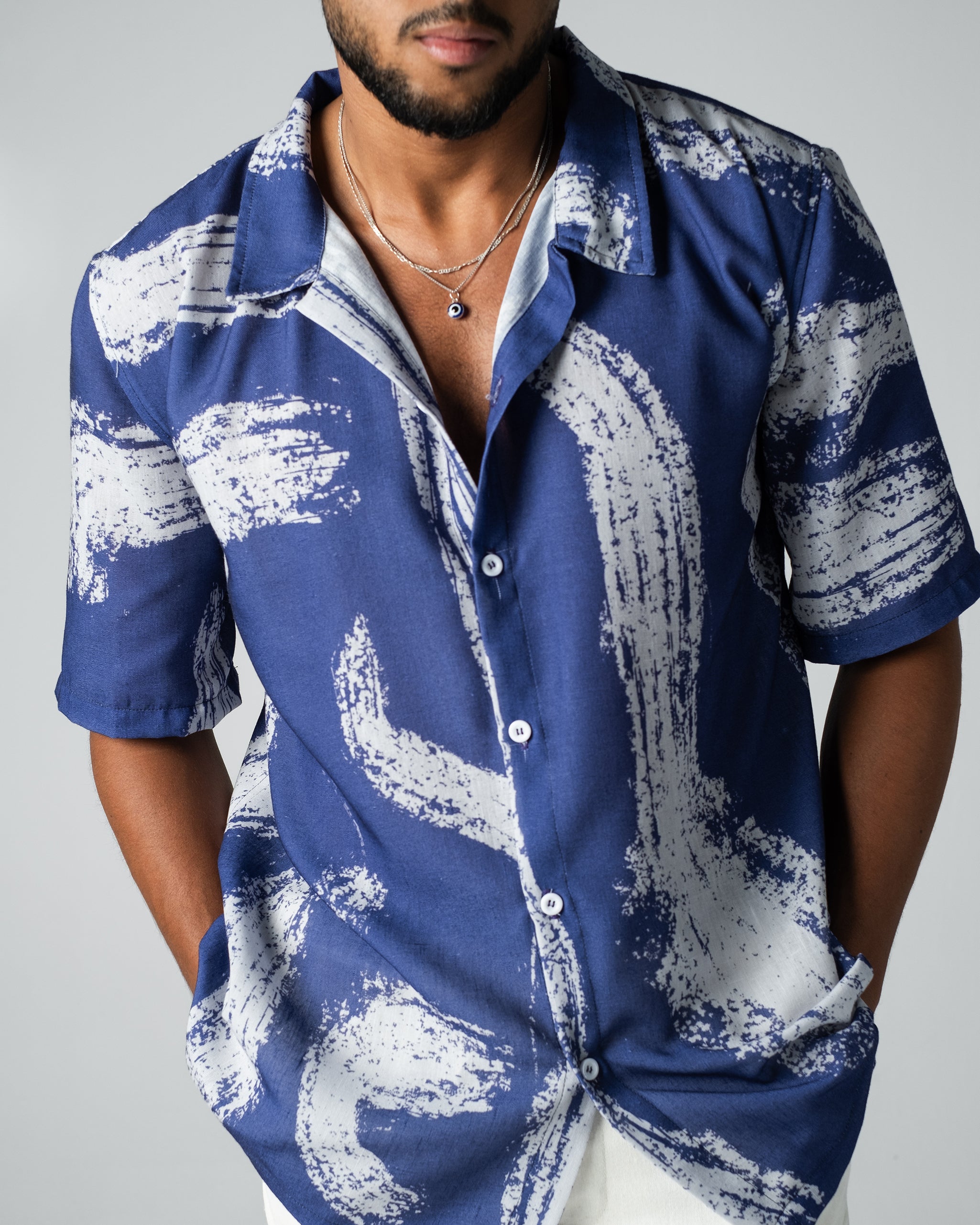 Abstract Print Men Shirt - Blue