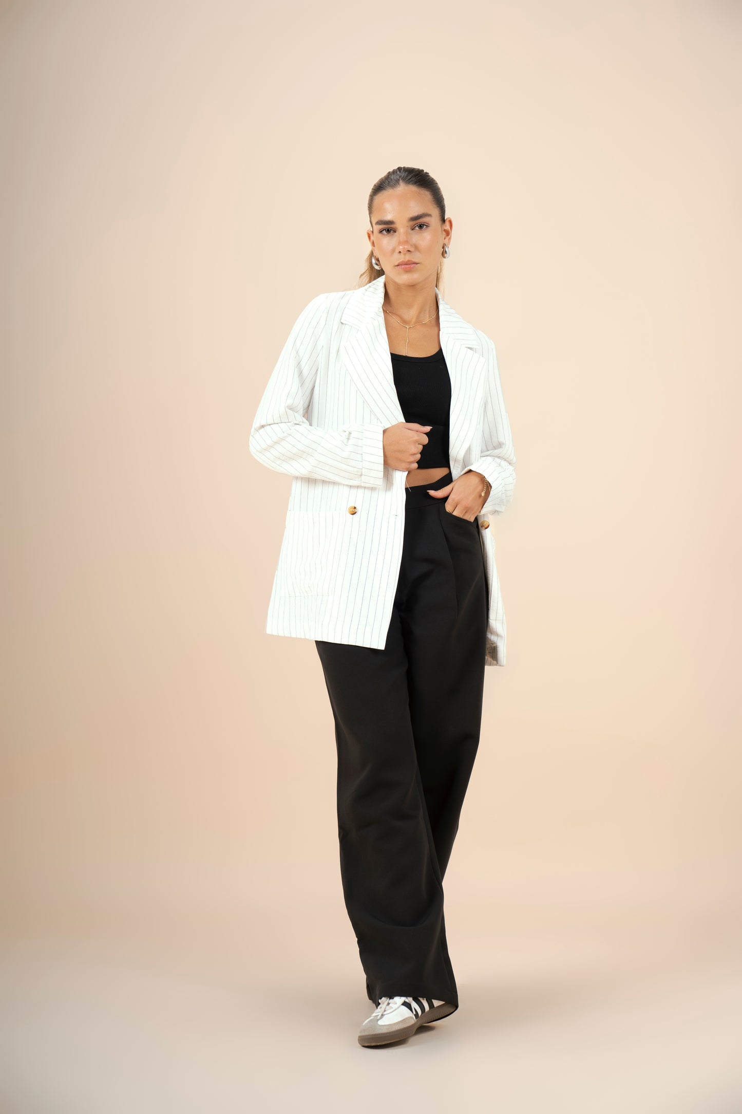 Pinstriped Blazer - White