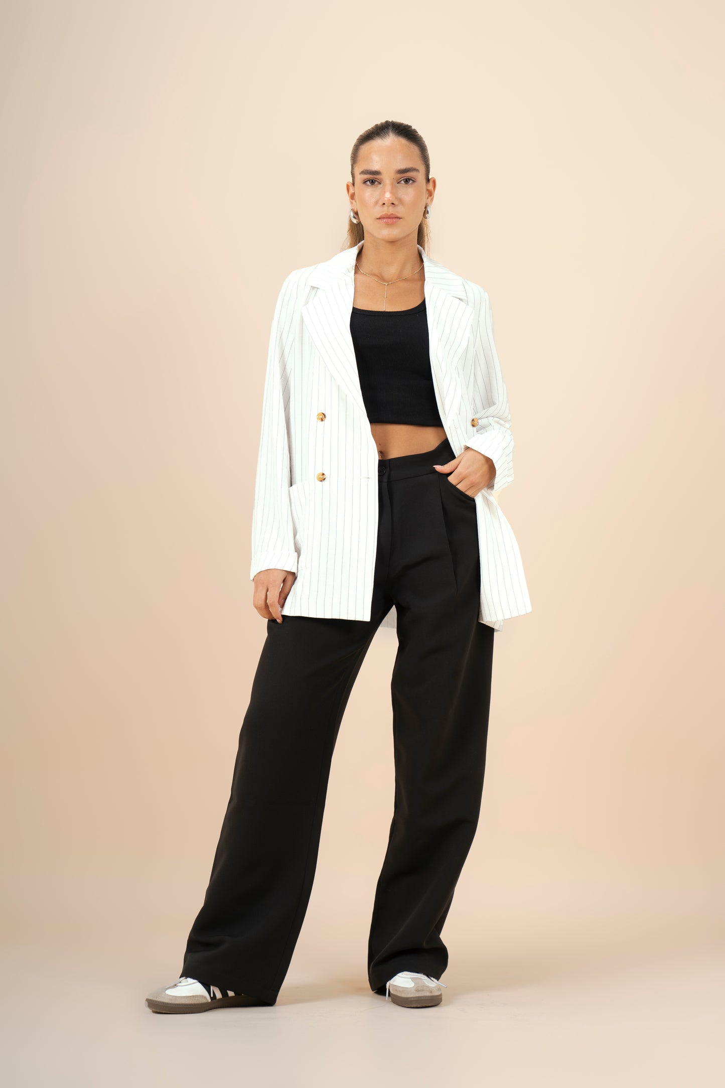 Pinstriped Blazer - White