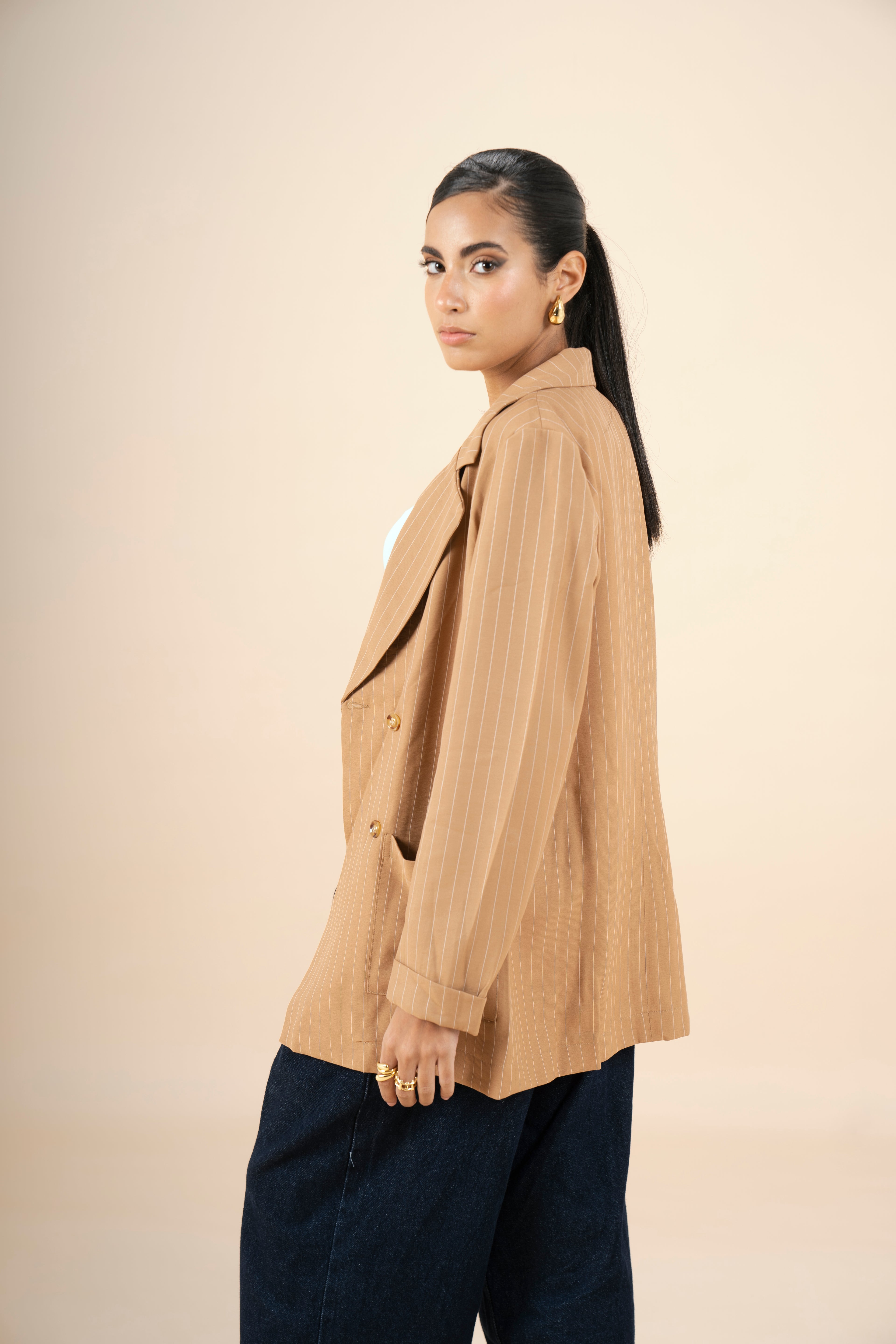 Pinstriped Blazer - Camel
