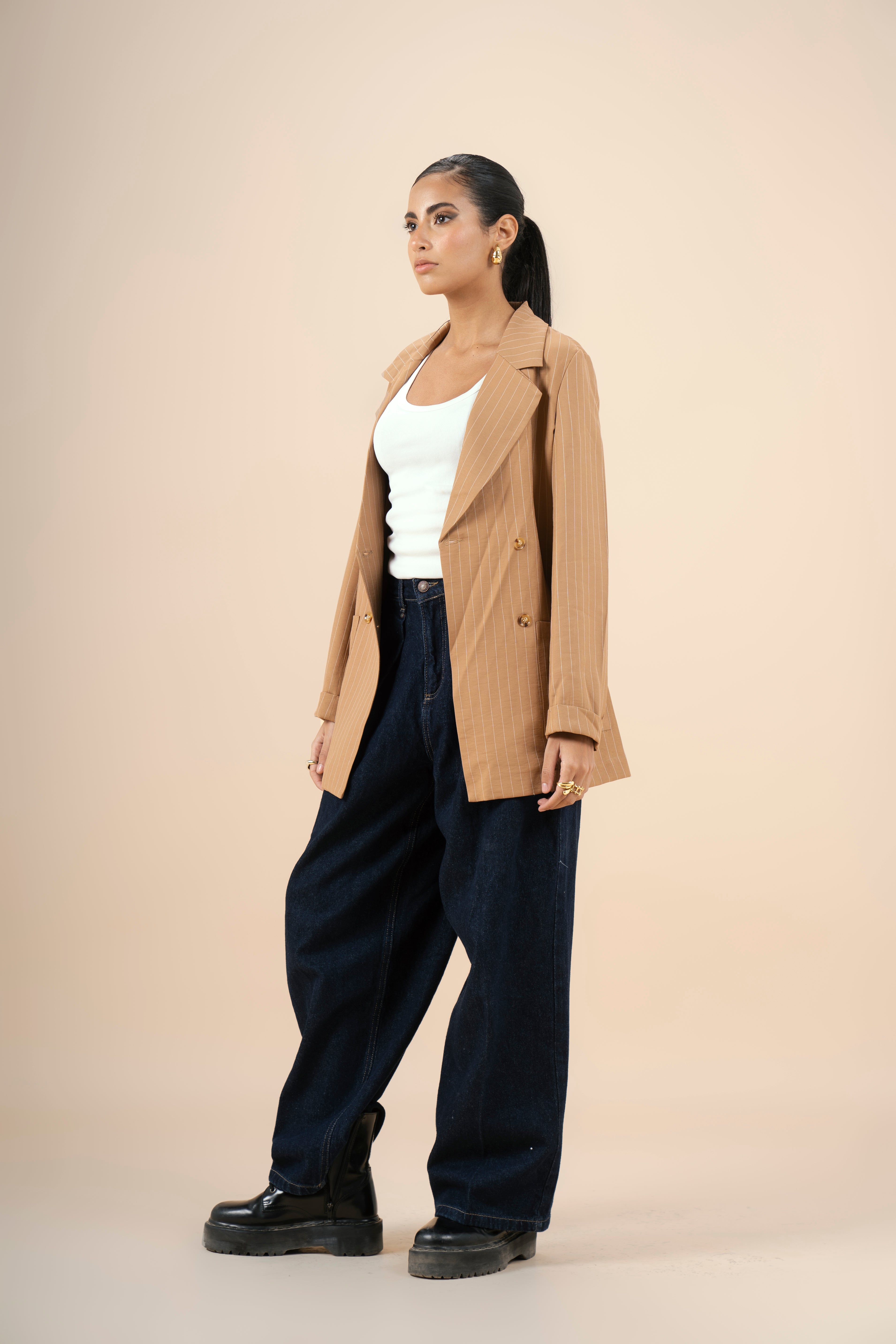 Pinstriped Blazer - Camel