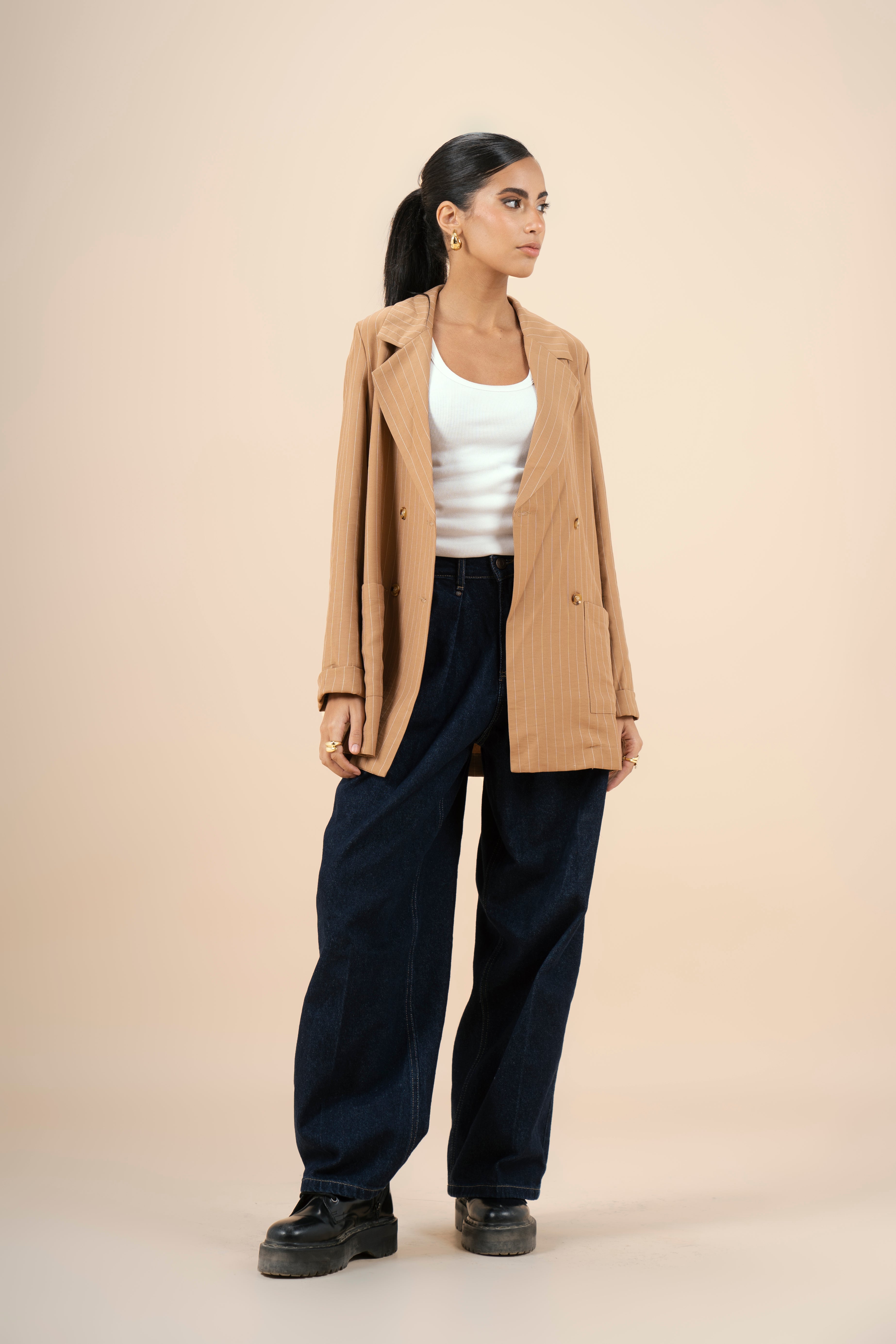 Pinstriped Blazer - Camel