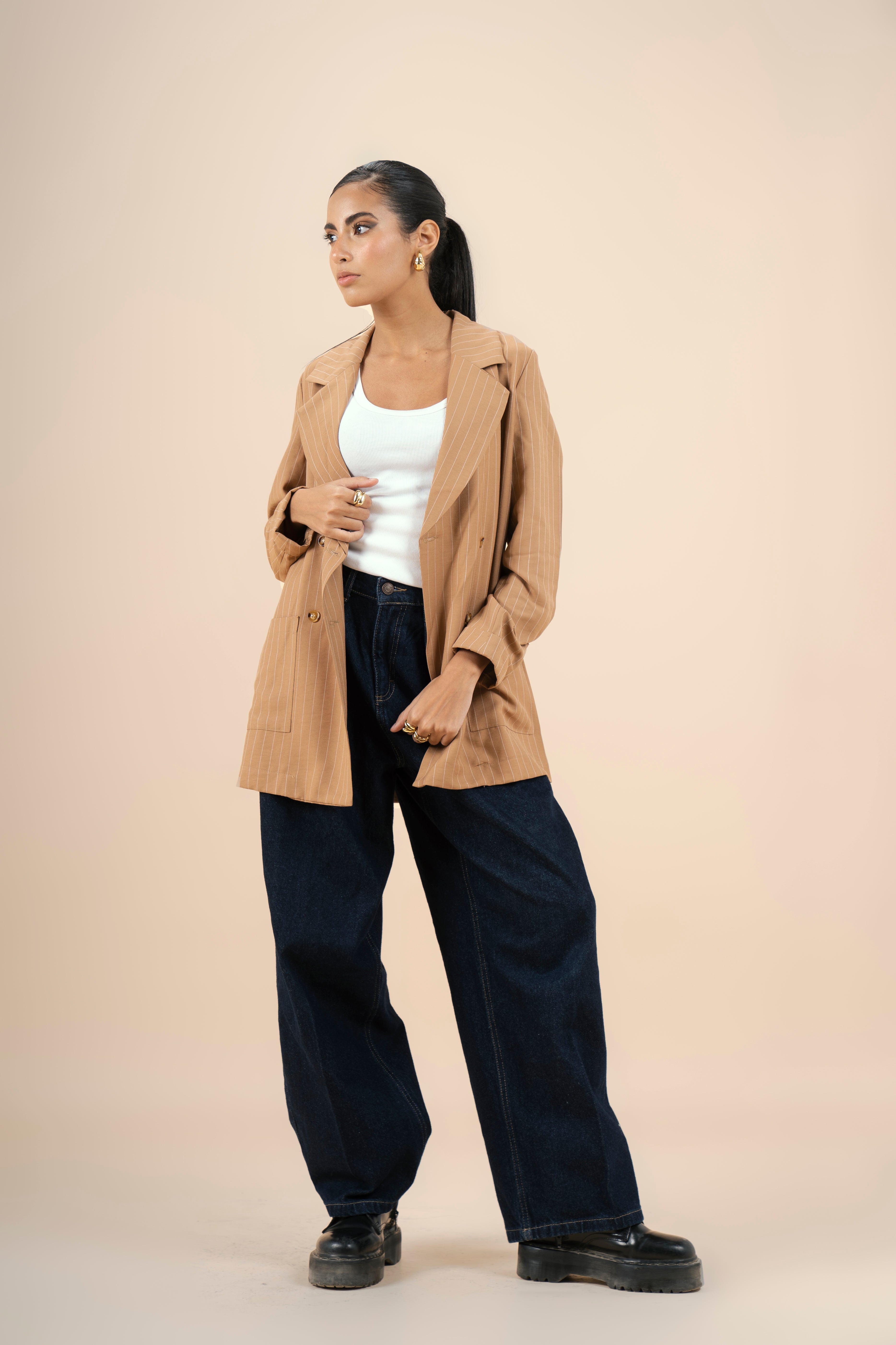 Pinstriped Blazer - Camel