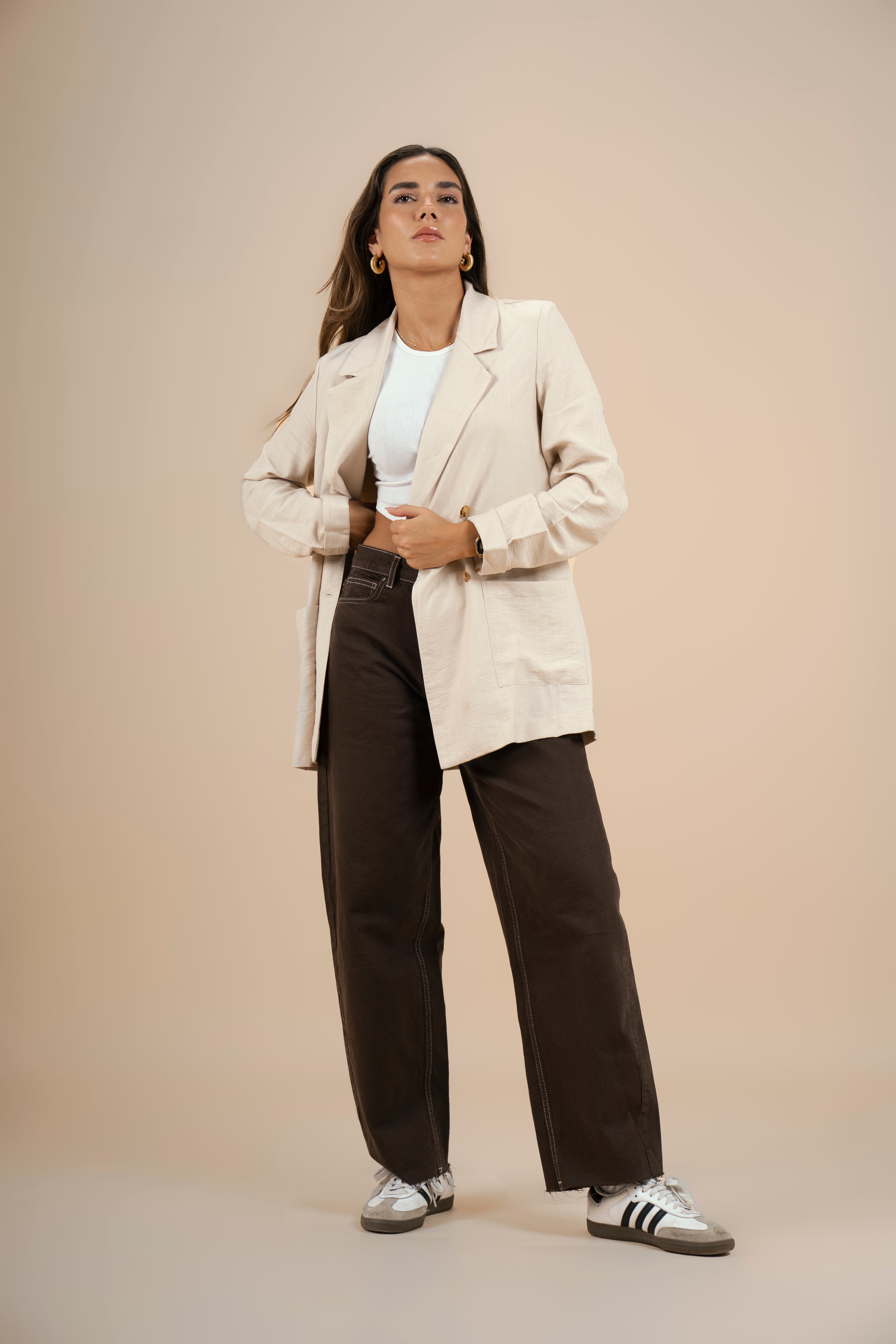 Pinstriped Blazer - Light Beige