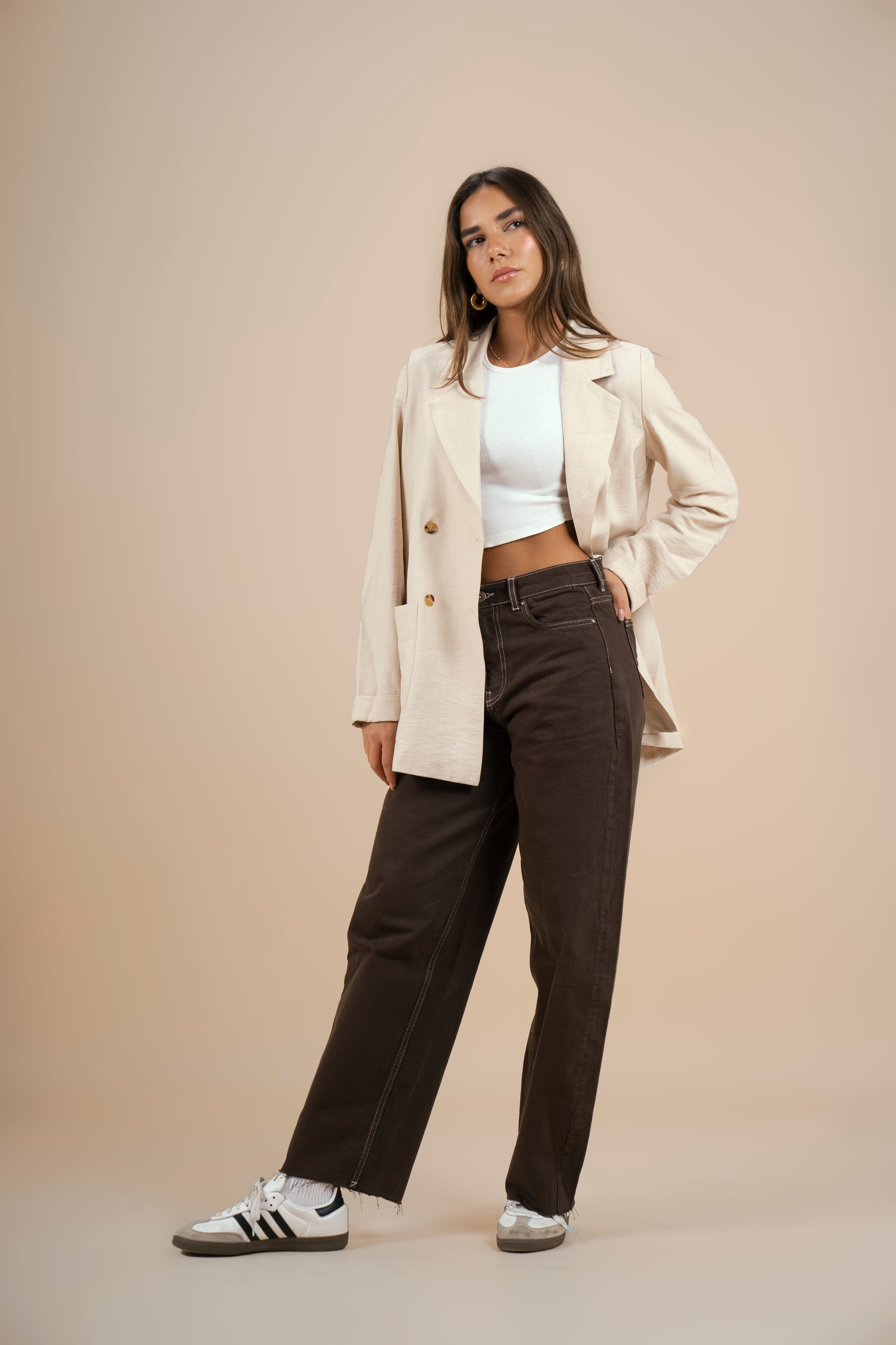 Pinstriped Blazer - Light Beige