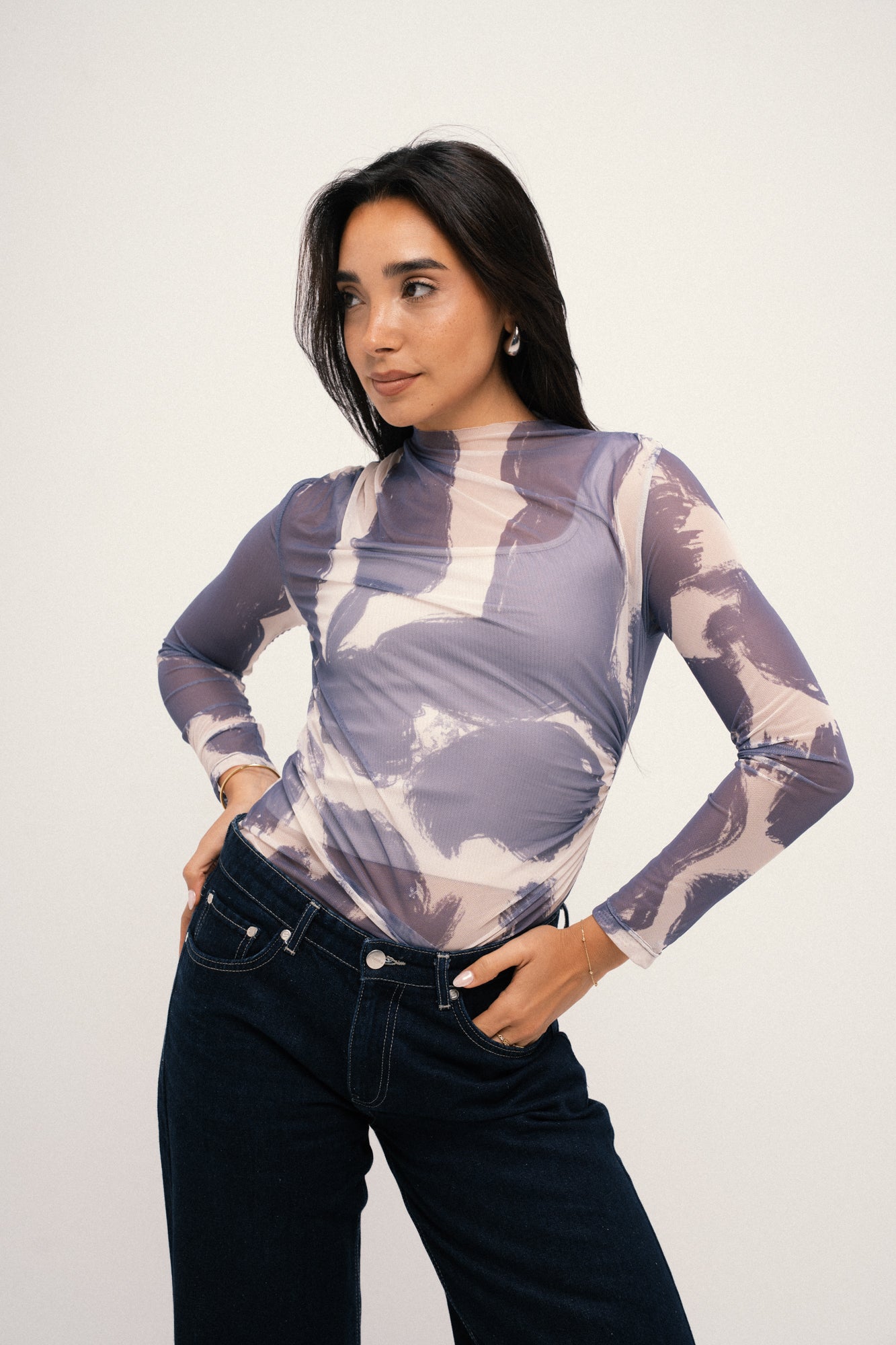 Inkwave Mesh Top - Navy Blue