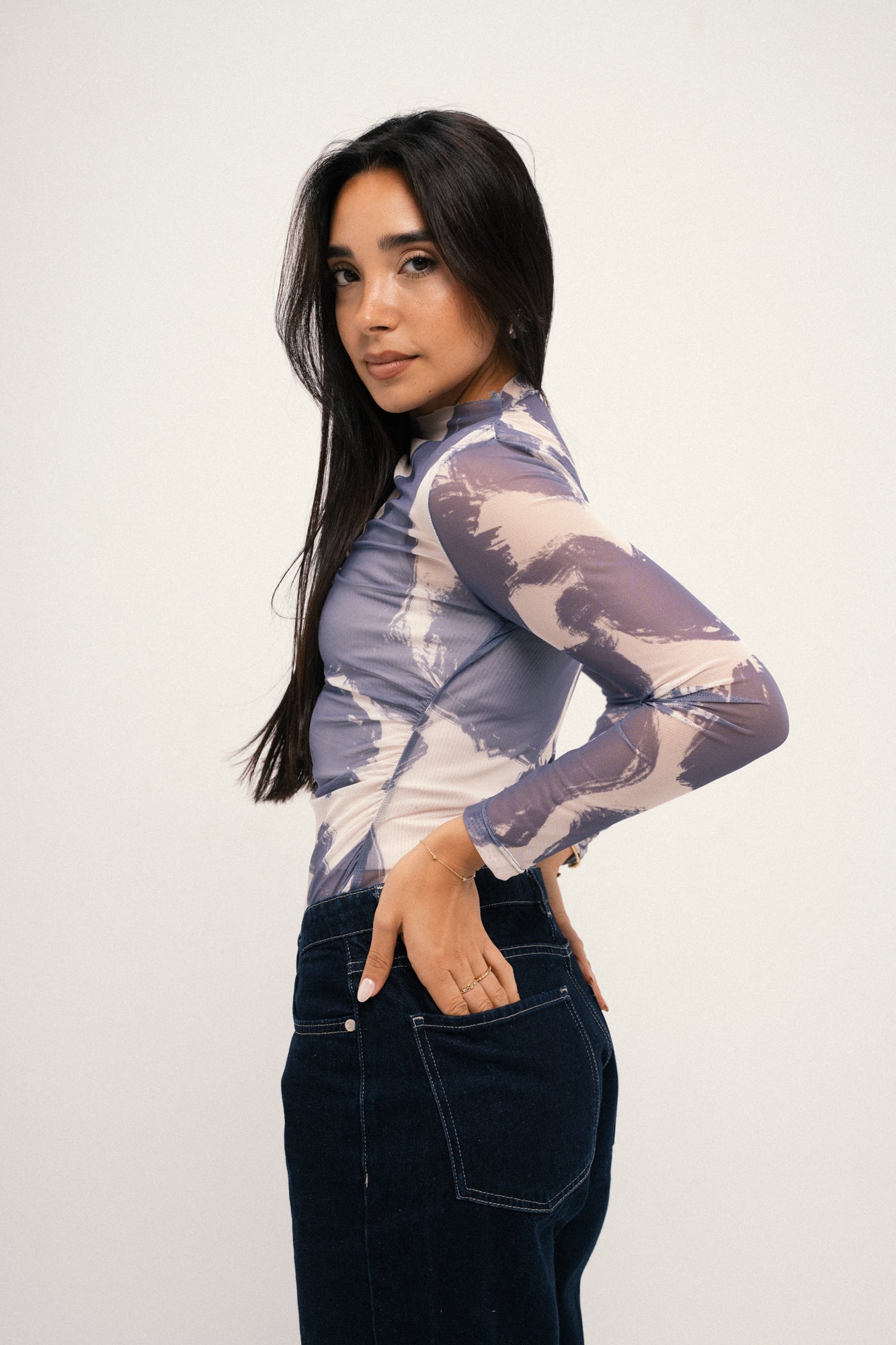 Inkwave Mesh Top - Navy Blue