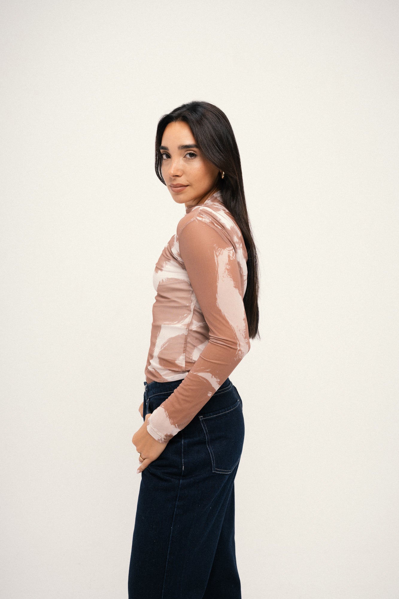 Inkwave Mesh Top - Brown