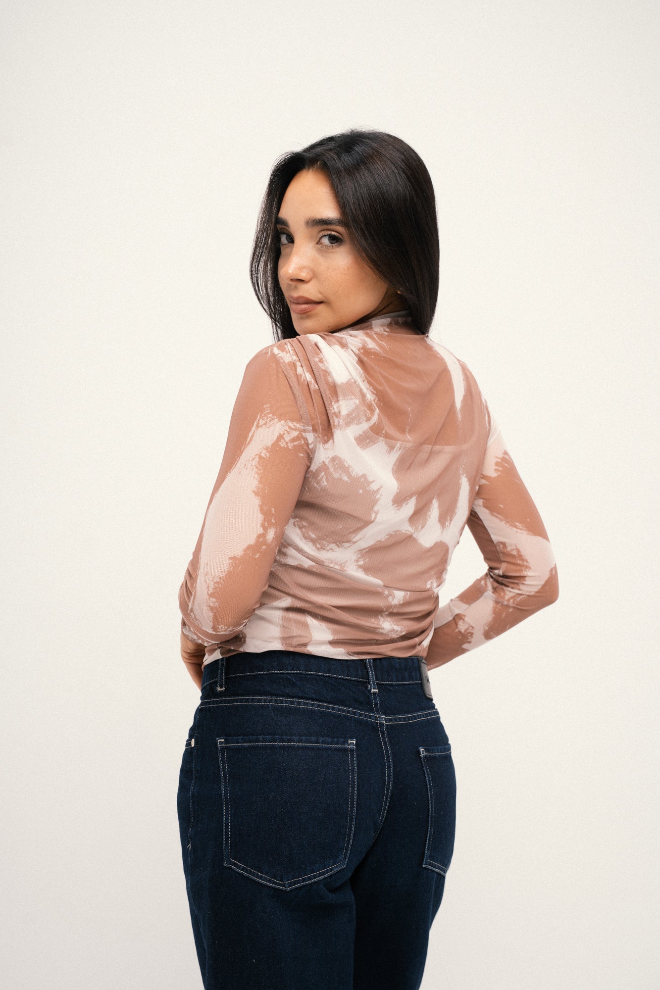 Inkwave Mesh Top - Brown