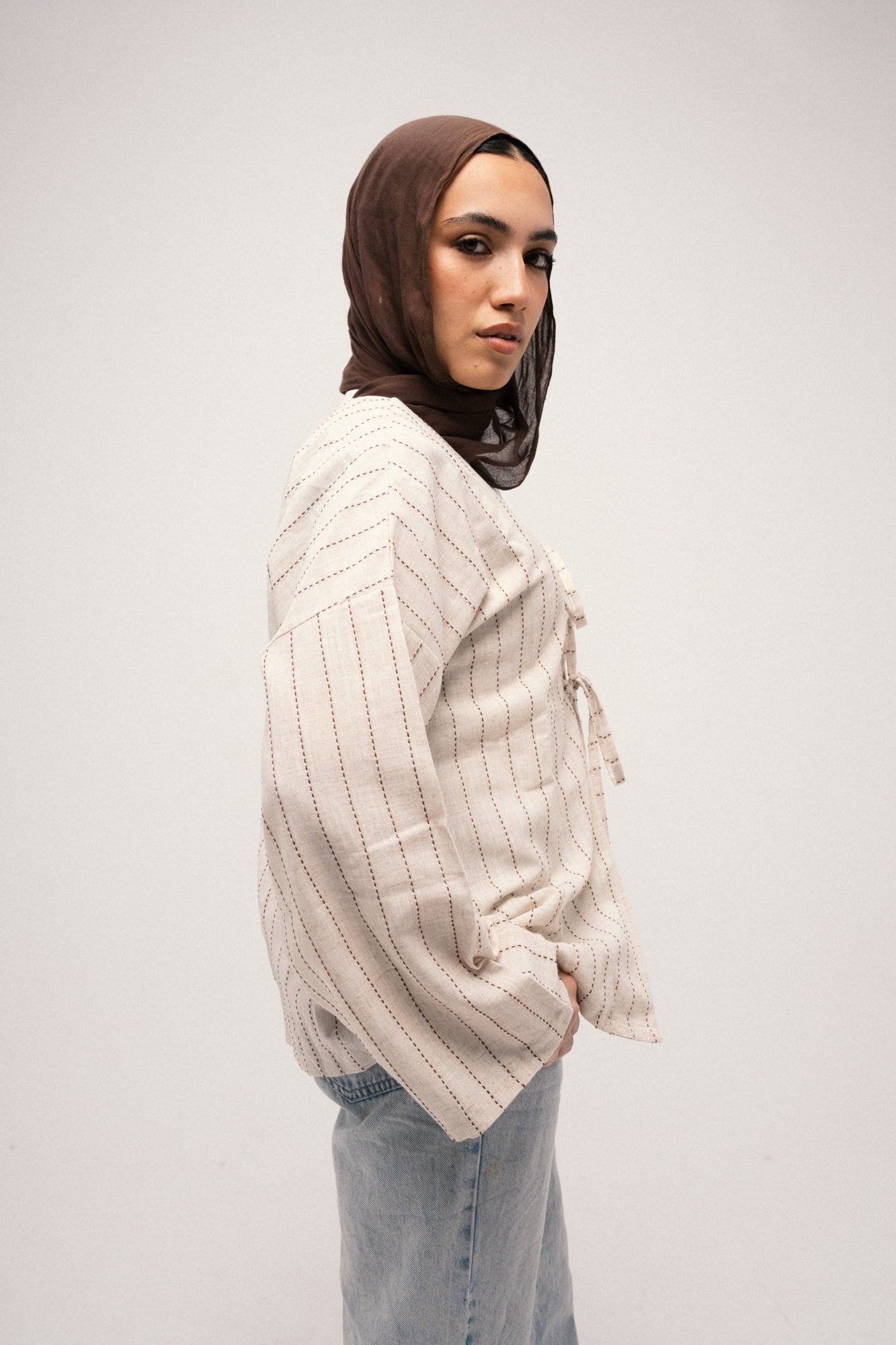 Knot Top - Beige x Brown