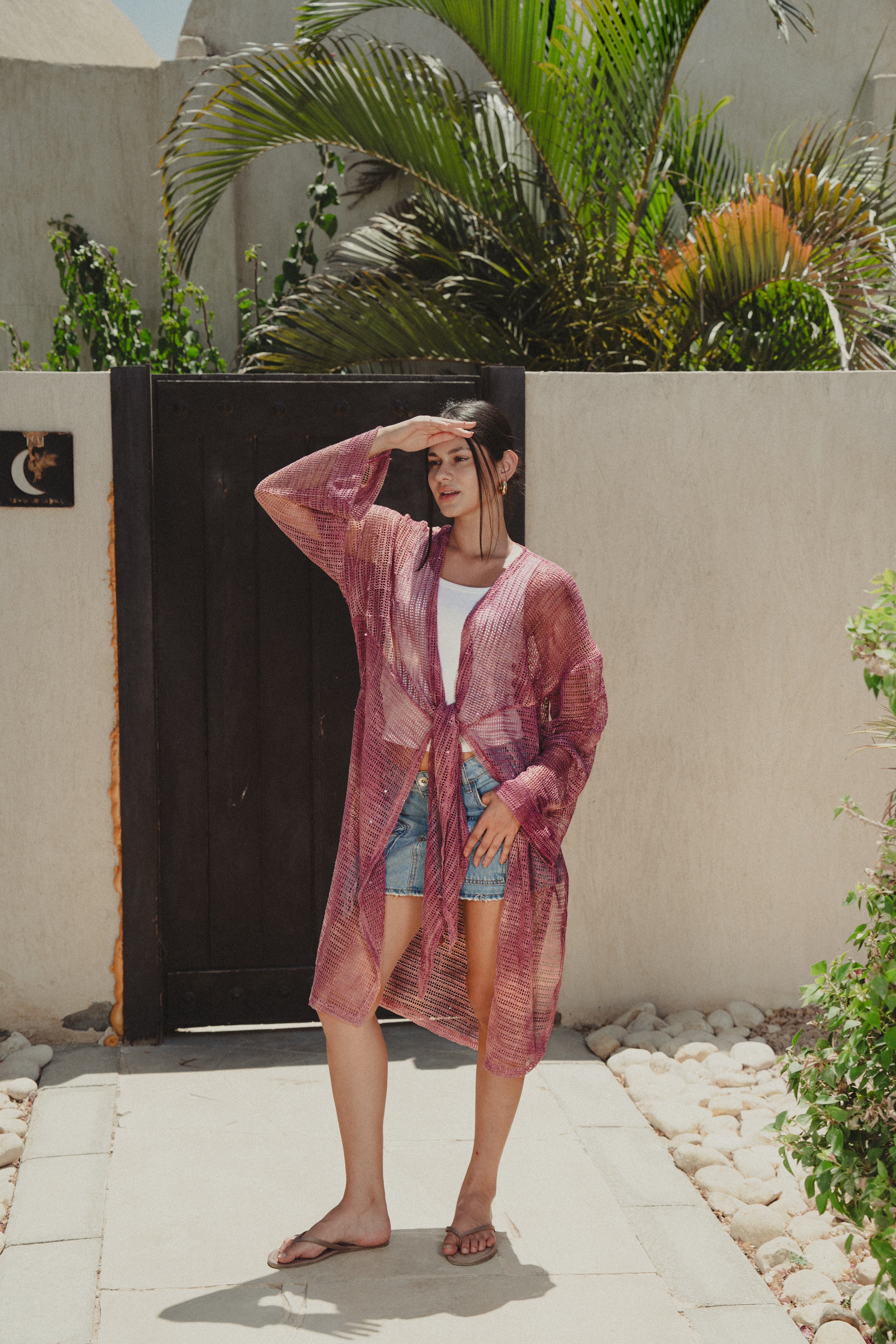 Shades of pink knotted Kimono