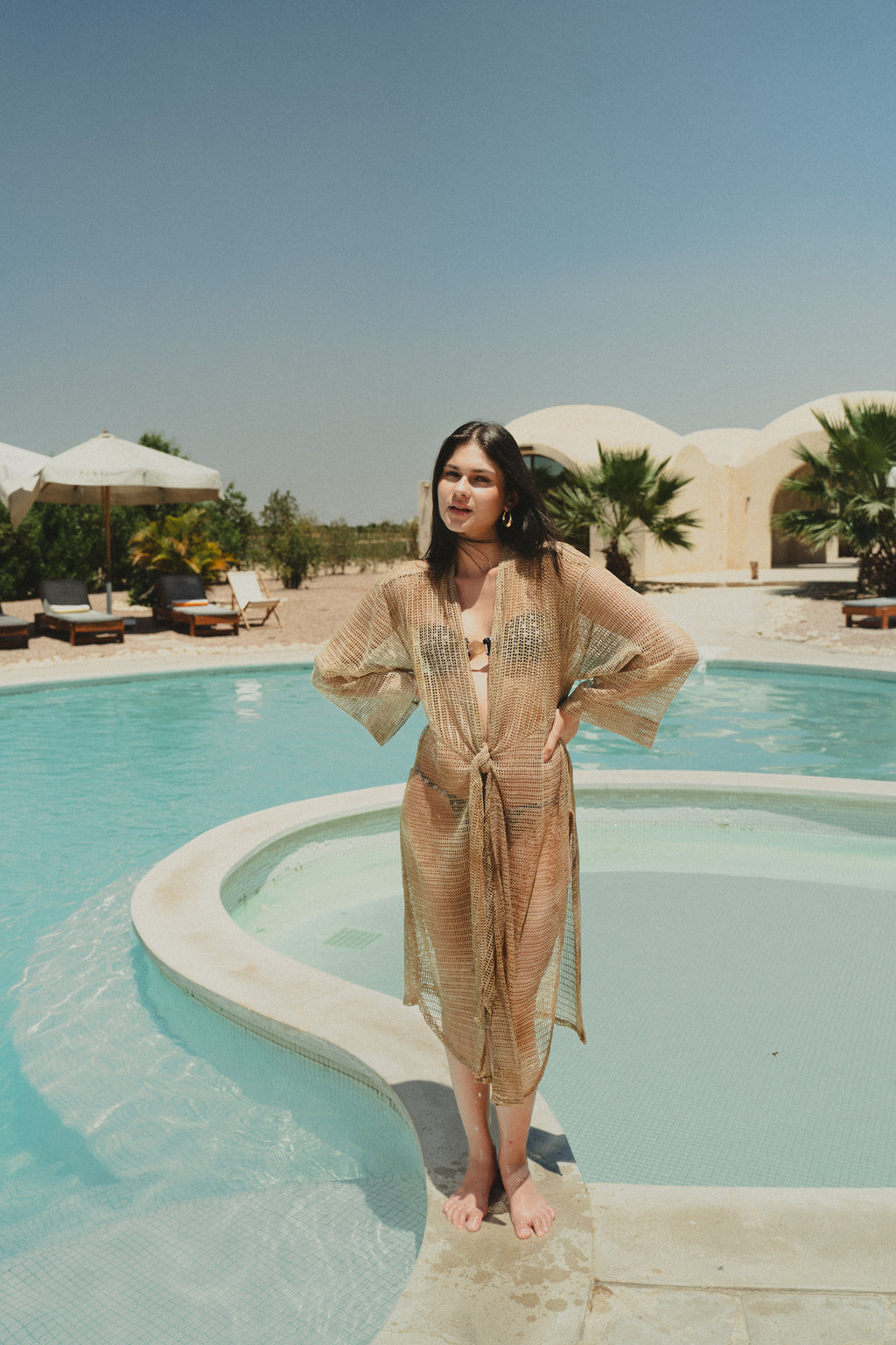 Shades of sand knotted Kimono