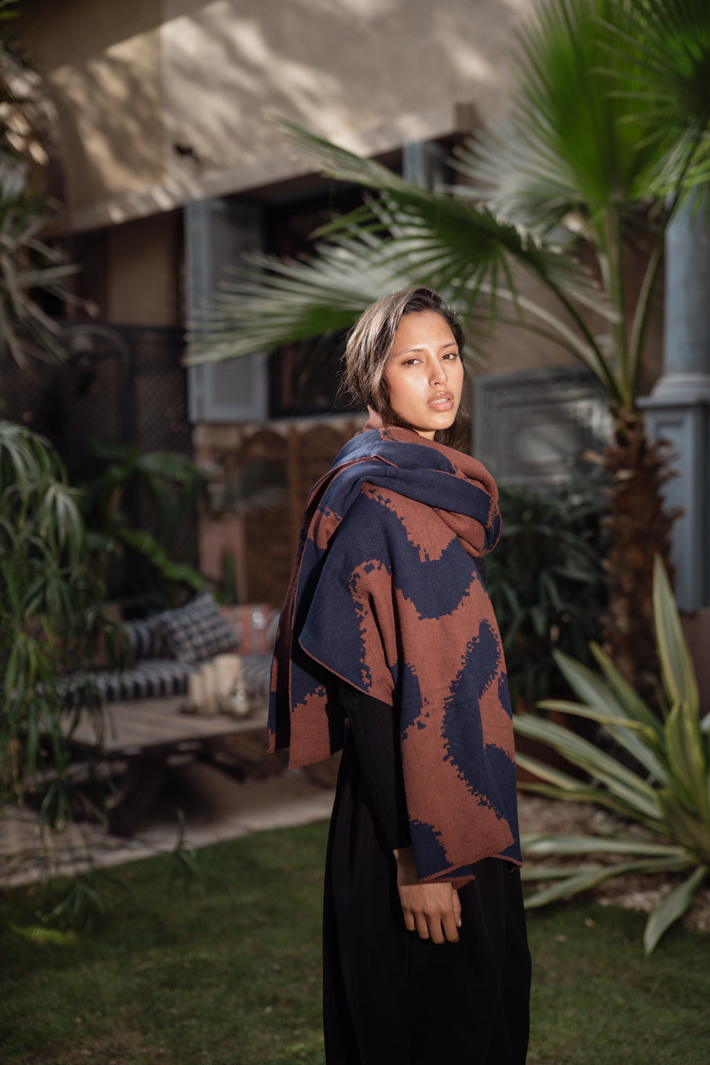 Areeba Shawl - Brown X Navy