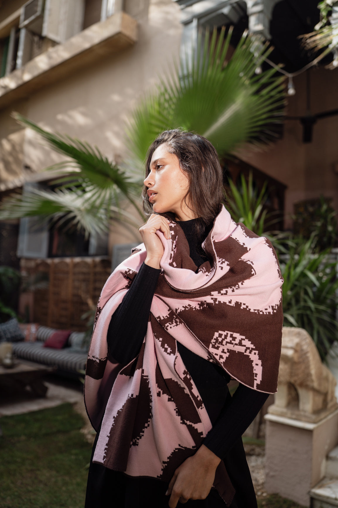 Areeba Shawl - Brown X Pink