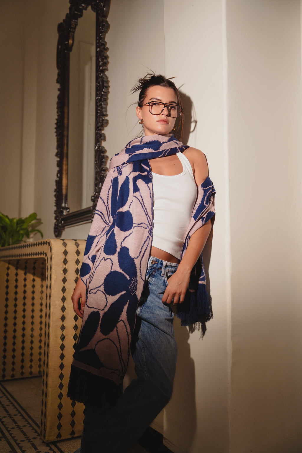 Sienna Scarf Dark Blue x Rose