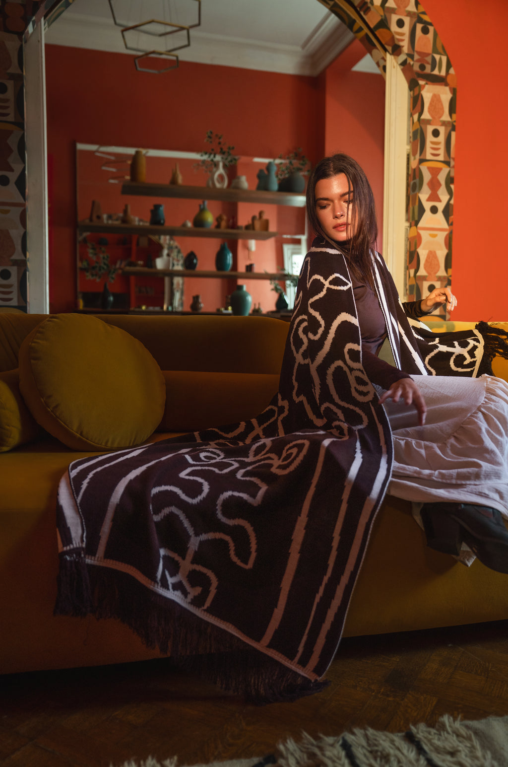 Elm Scarf Brown x Light Beige