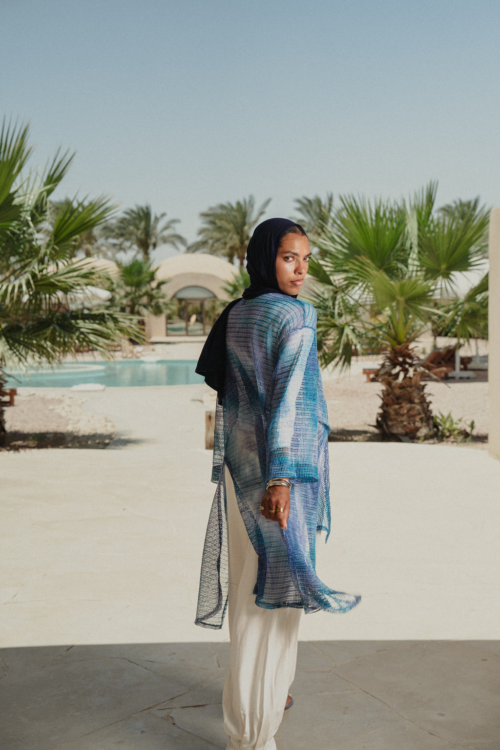 Shades of blue knotted Kimono