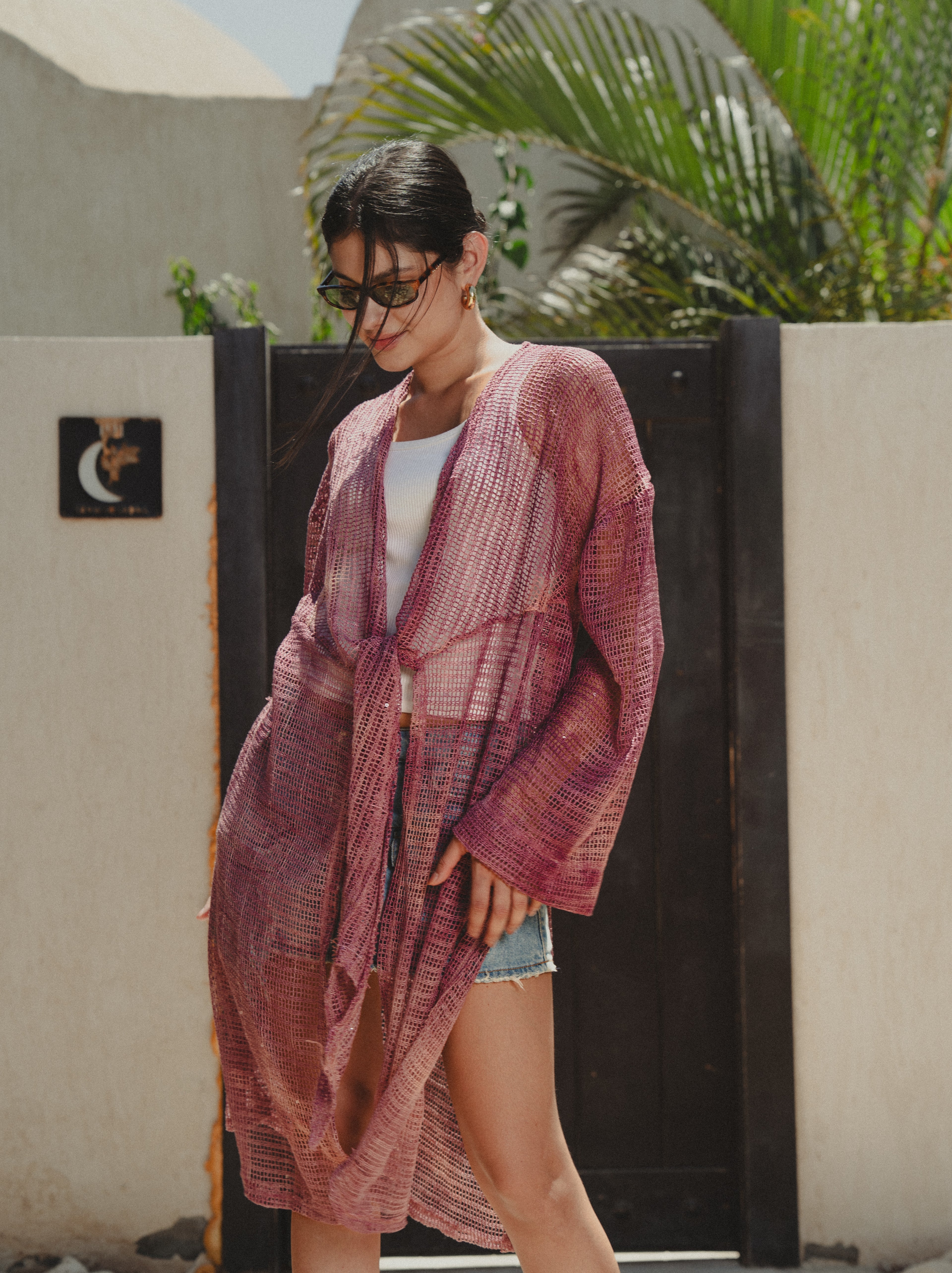 Shades of pink knotted Kimono
