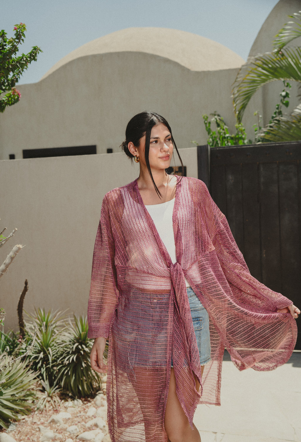 Shades of pink knotted Kimono