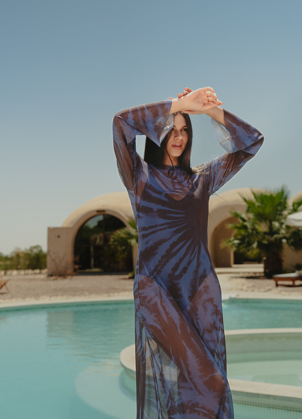 Sunny mesh coverup - blue & burgundy