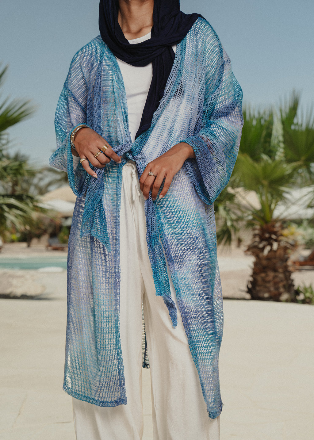 Shades of blue knotted Kimono