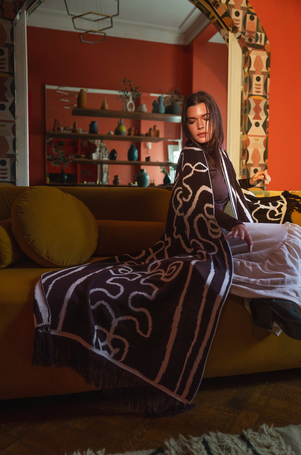 Elm Scarf Brown x Light Beige