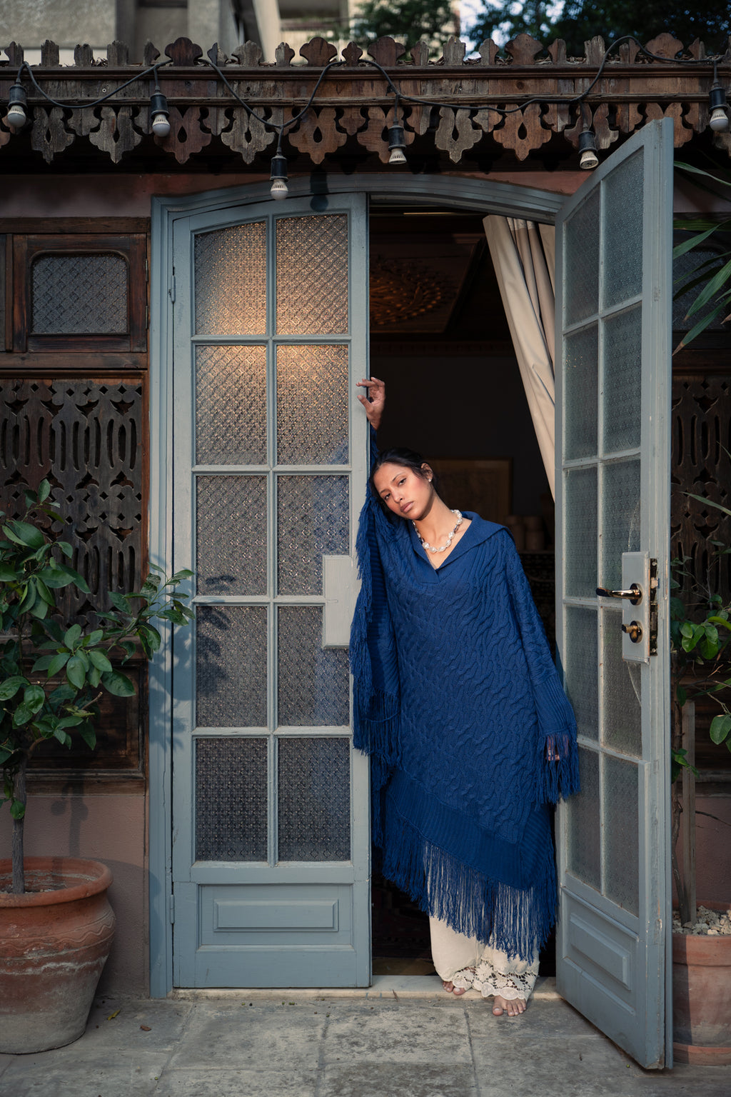zoya poncho-blue