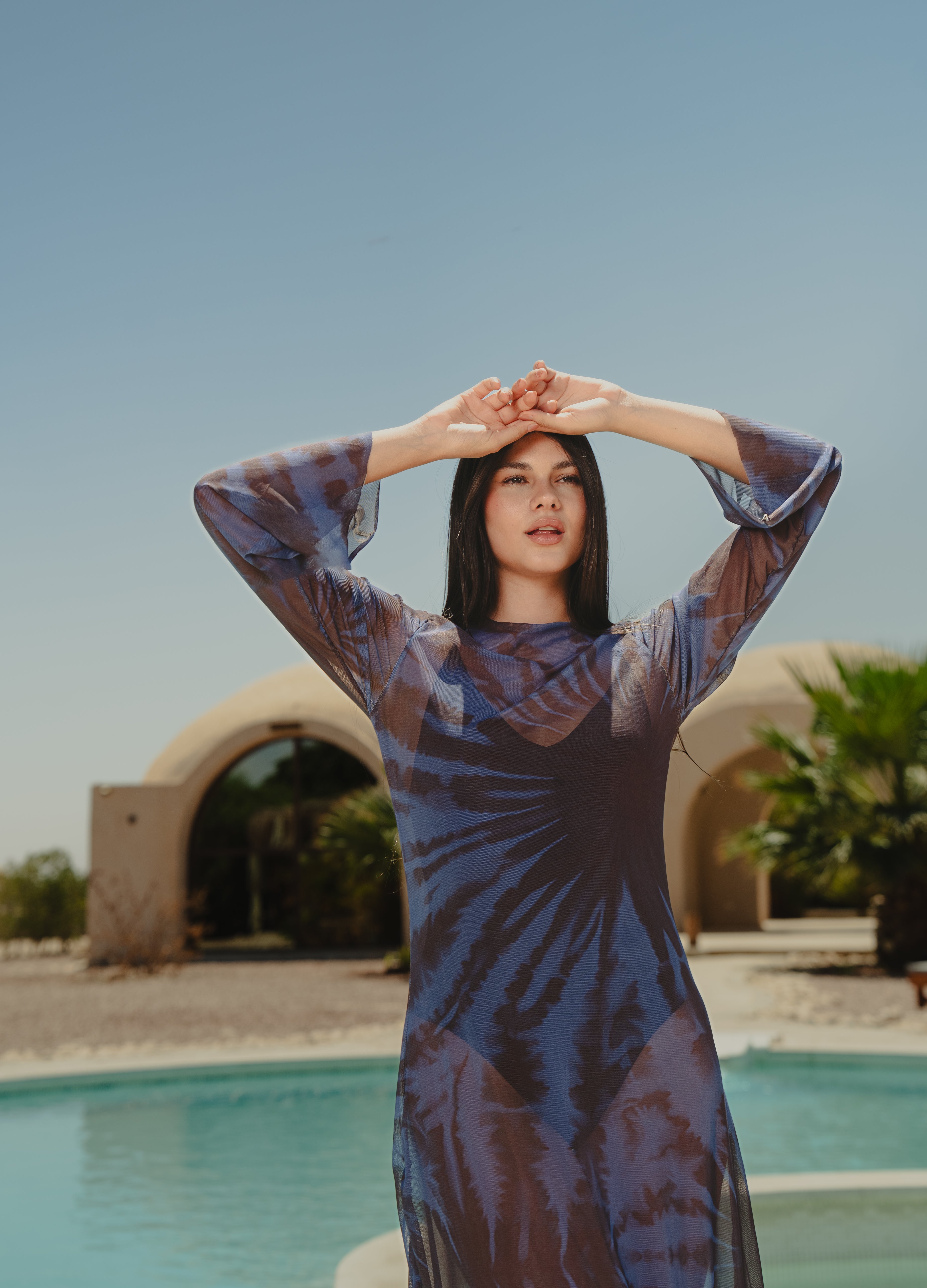 Sunny mesh coverup - blue & burgundy