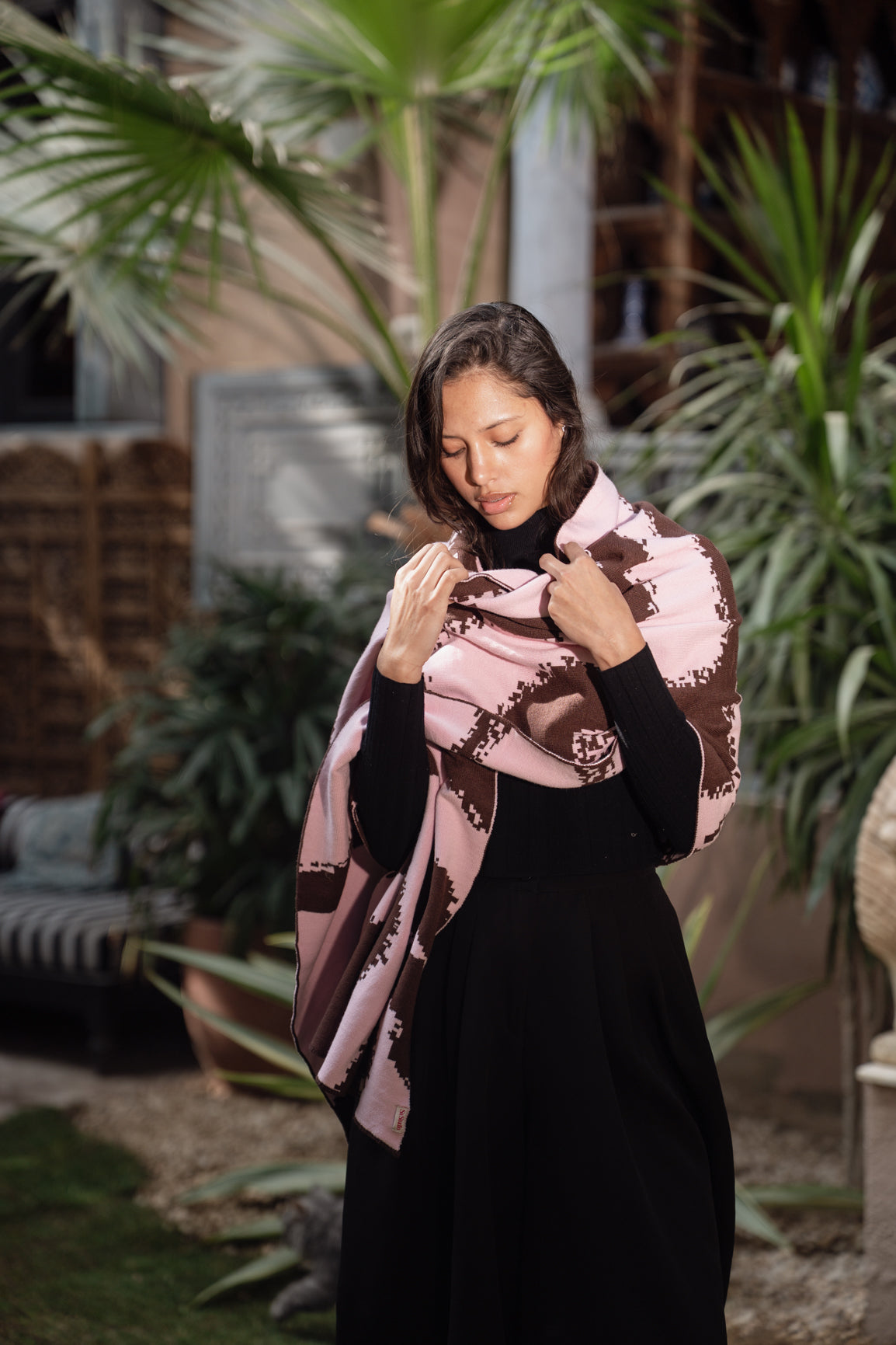 Areeba Shawl - Brown X Pink