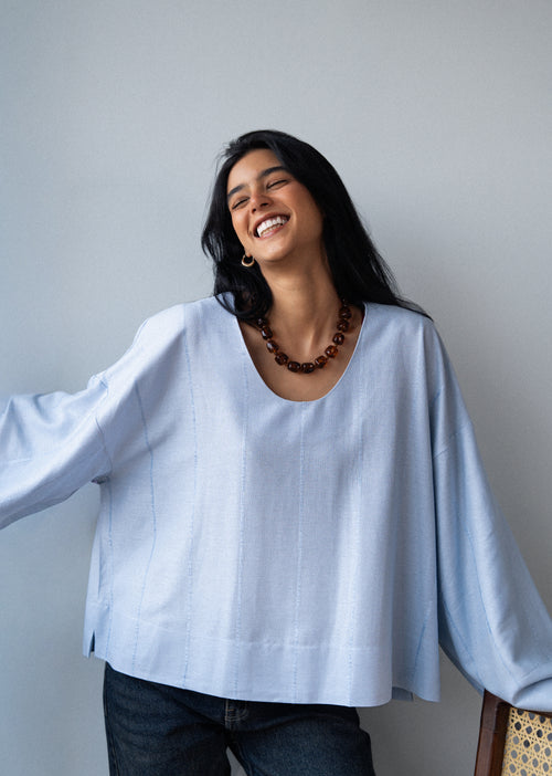 Candy Linen Top - Light Blue
