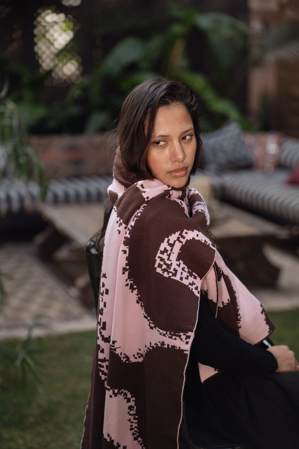 Areeba Shawl - Brown X Pink