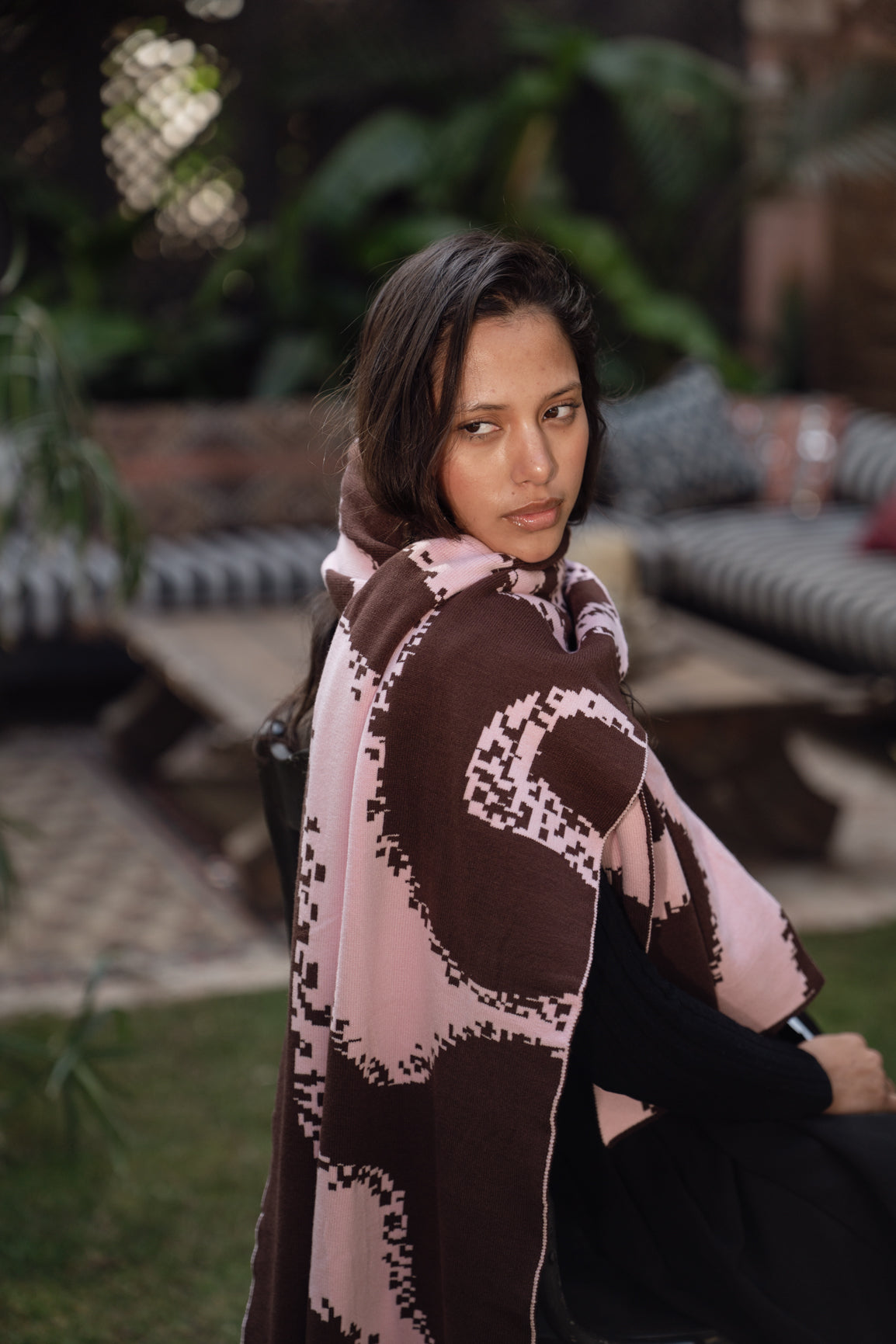 Areeba Shawl - Brown X Pink