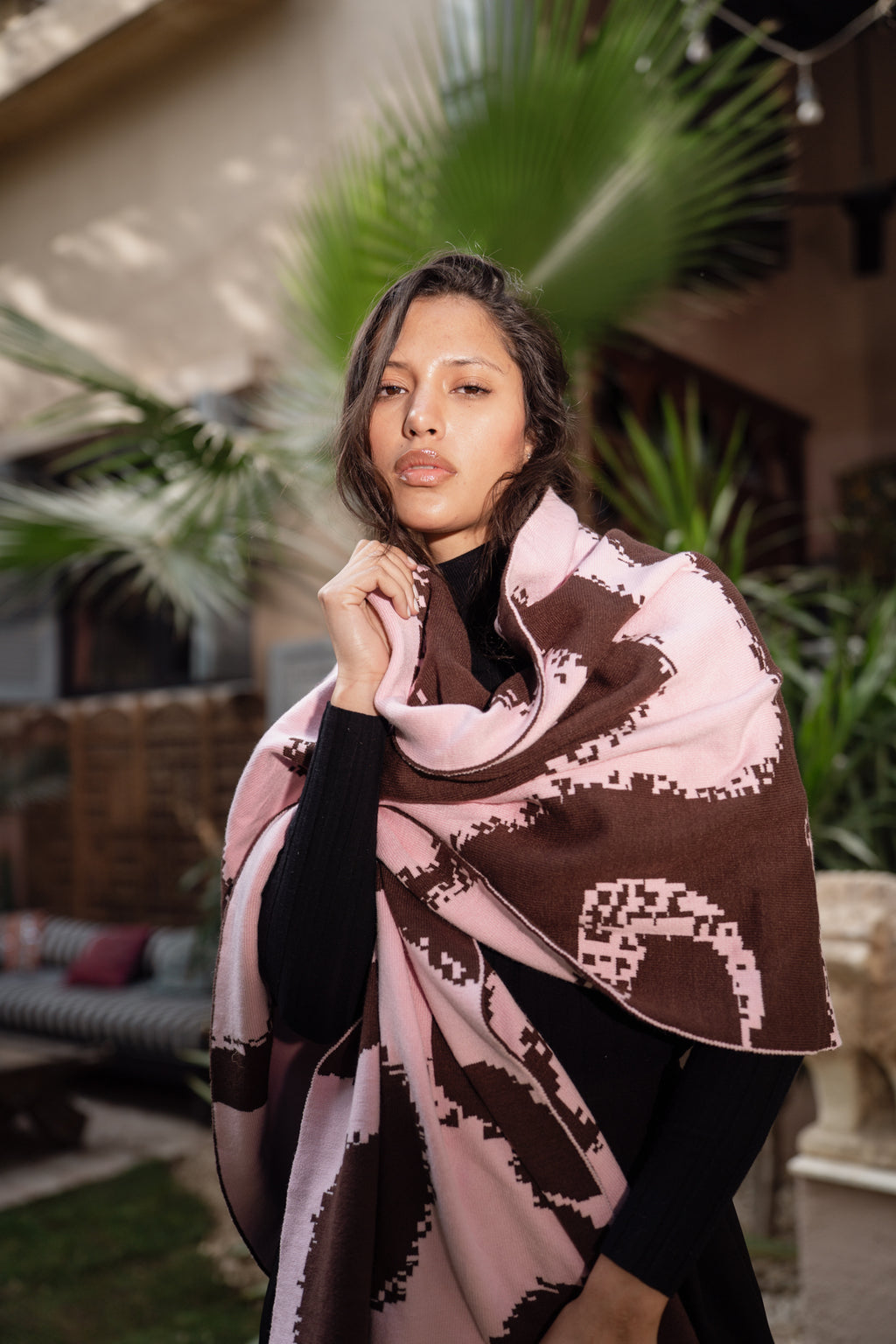 Areeba Shawl - Brown X Pink