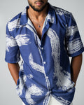 Abstract Print Men Shirt - Blue