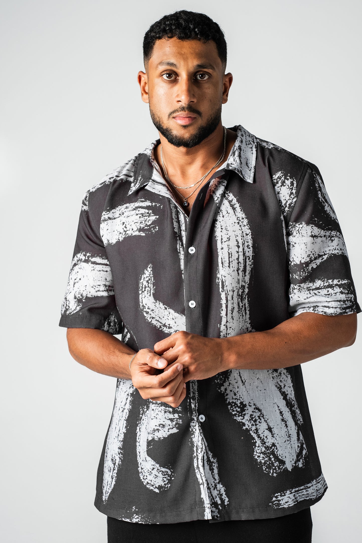 Abstract Print Men Shirt - Black