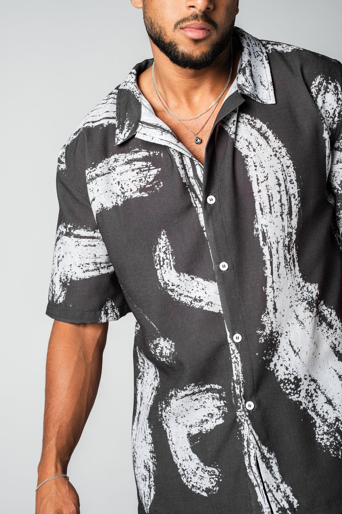 Abstract Print Men Shirt - Black