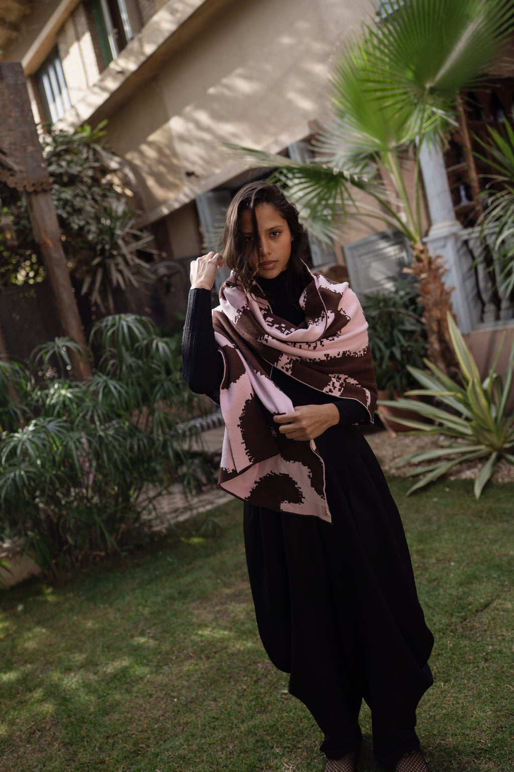 Areeba Shawl - Brown X Pink