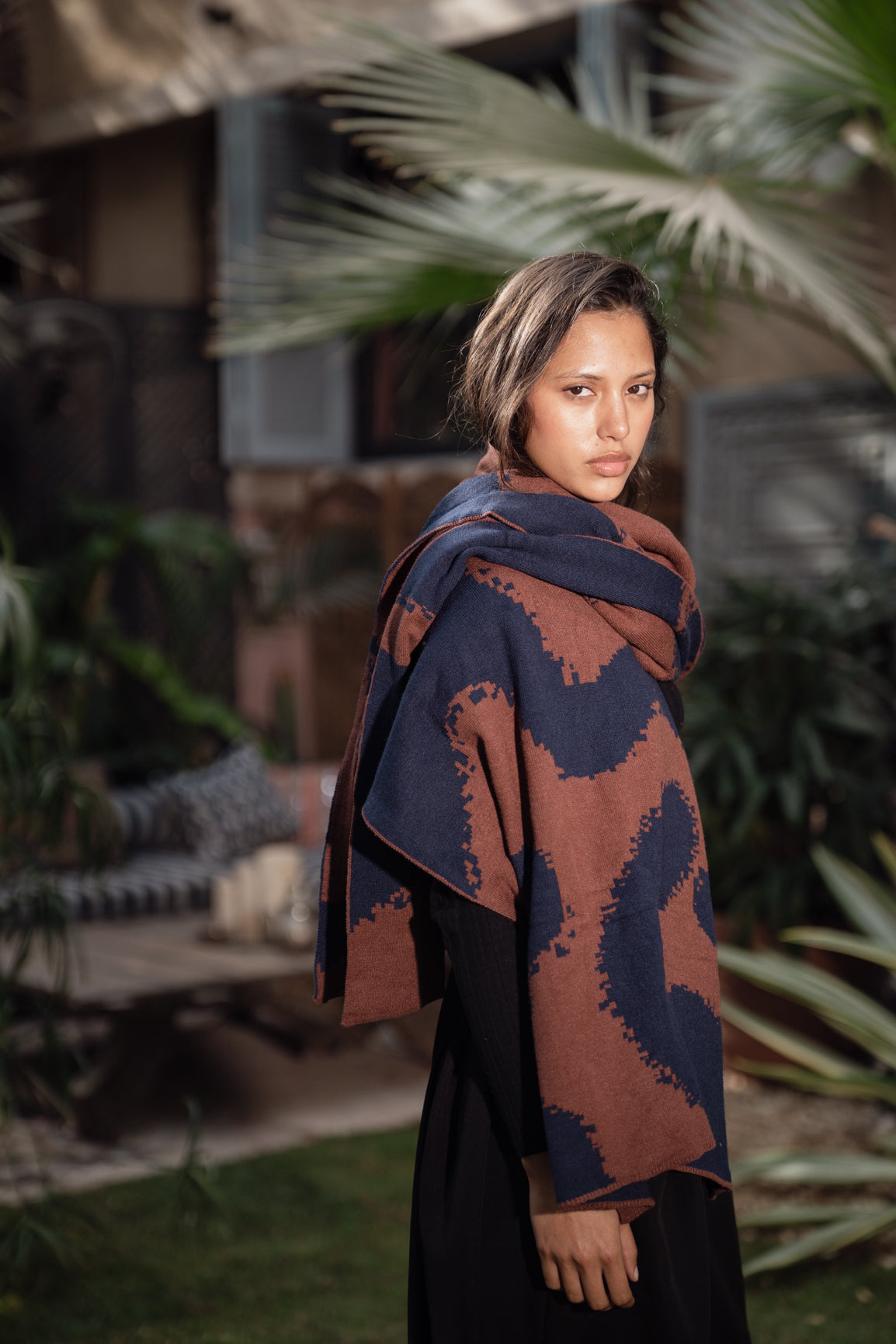 Areeba Shawl - Brown X Navy