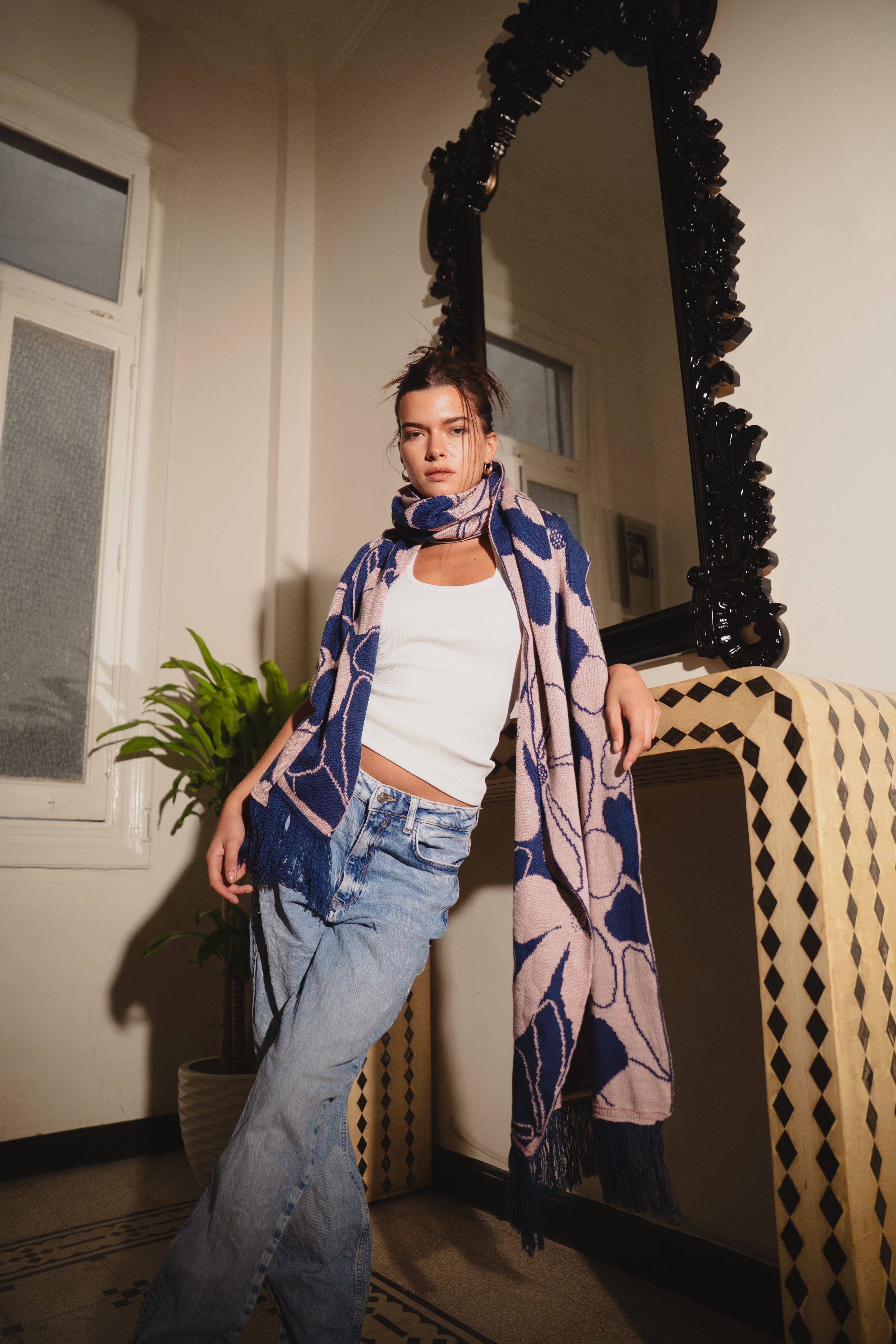 Sienna Scarf Dark Blue x Rose