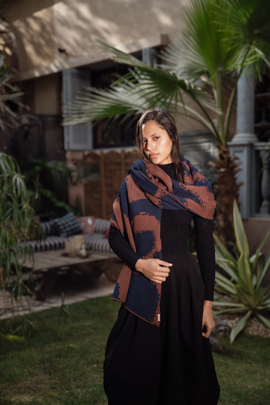 Areeba Shawl - Brown X Navy