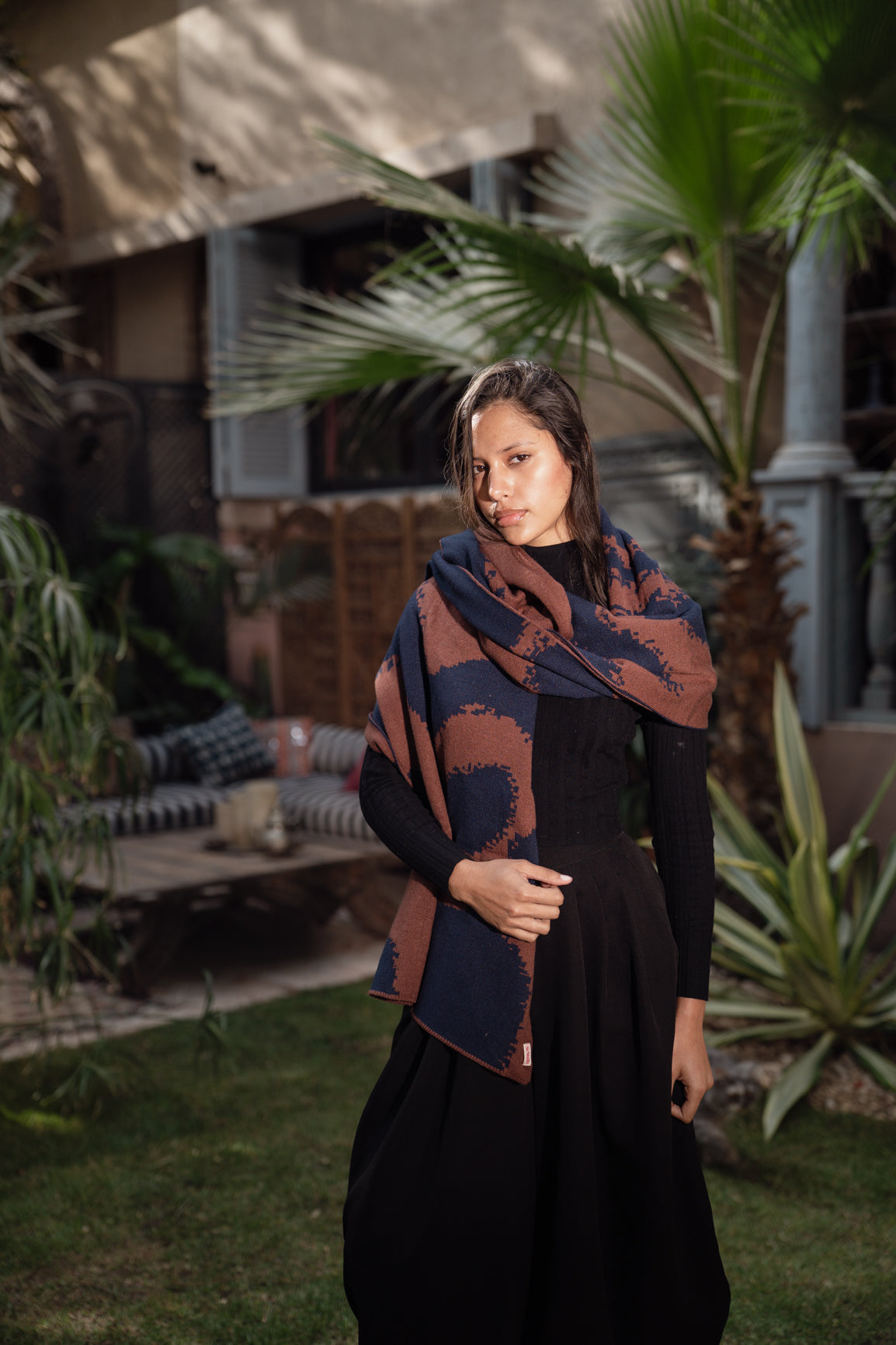 Areeba Shawl - Brown X Navy