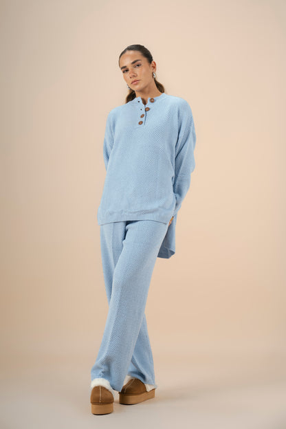 Laid-Back Knit Set - Light Blue