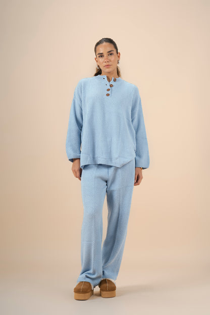 Laid-Back Knit Set - Light Blue