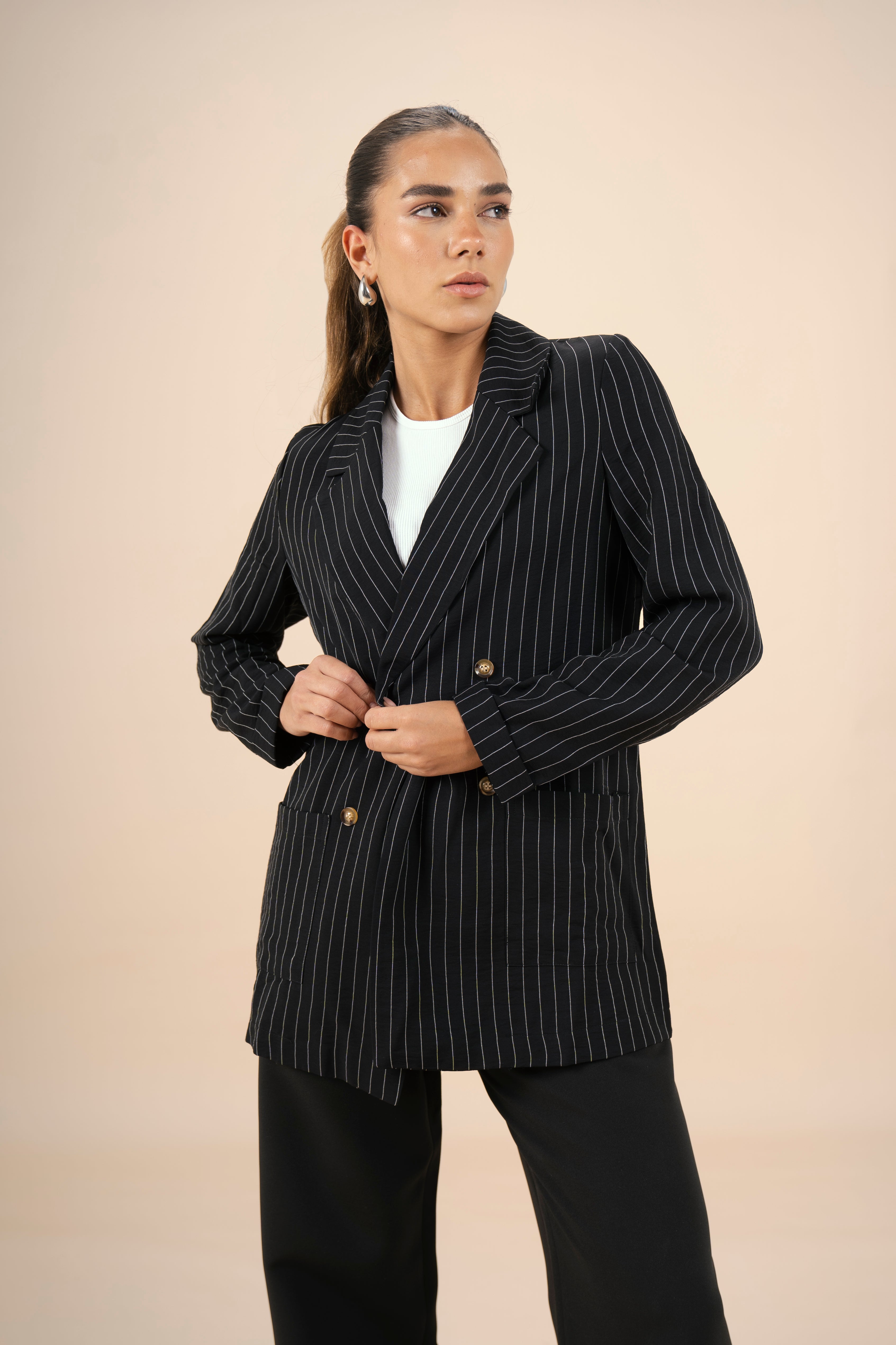 Pinstriped Blazer - Black