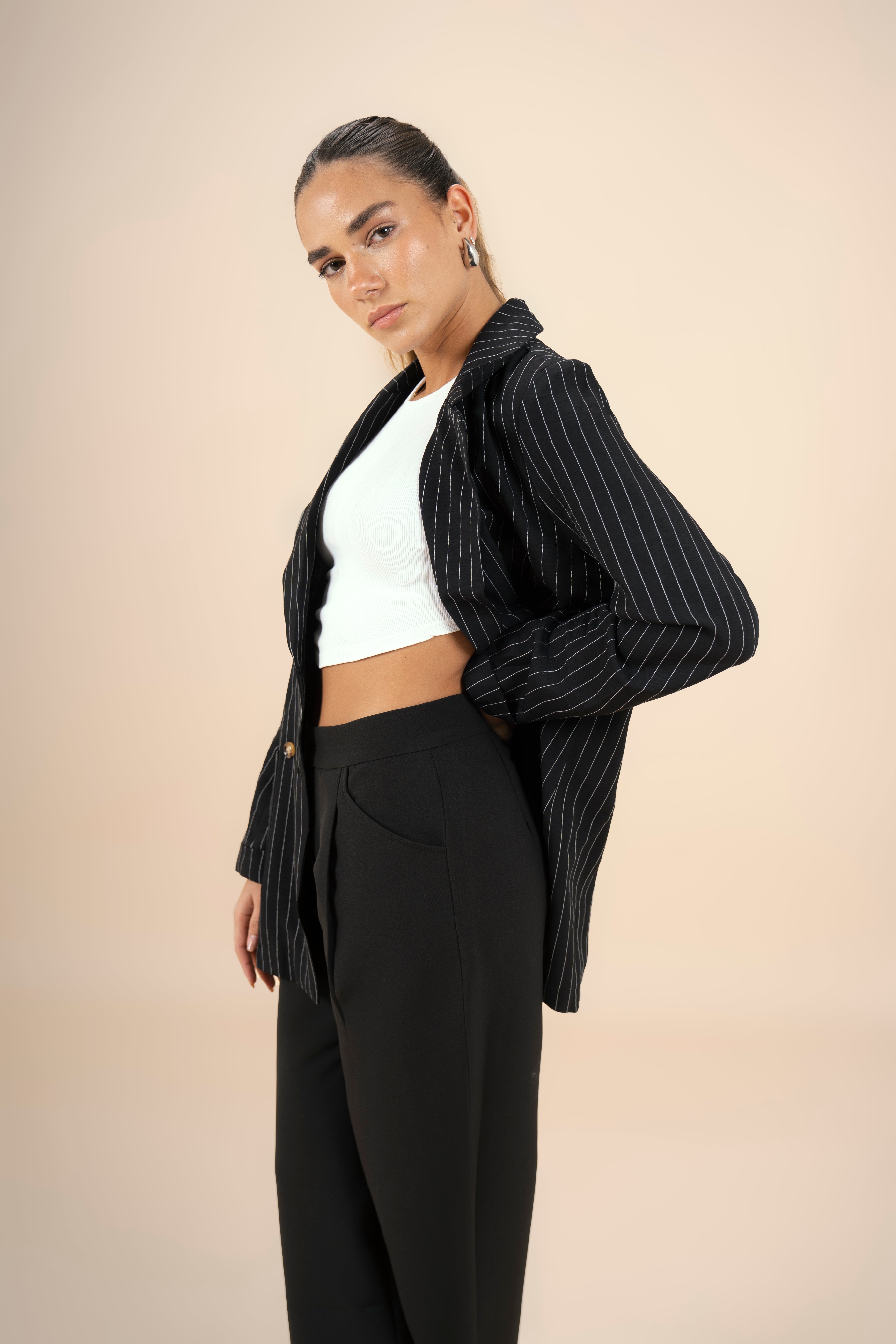 Pinstriped Blazer - Black