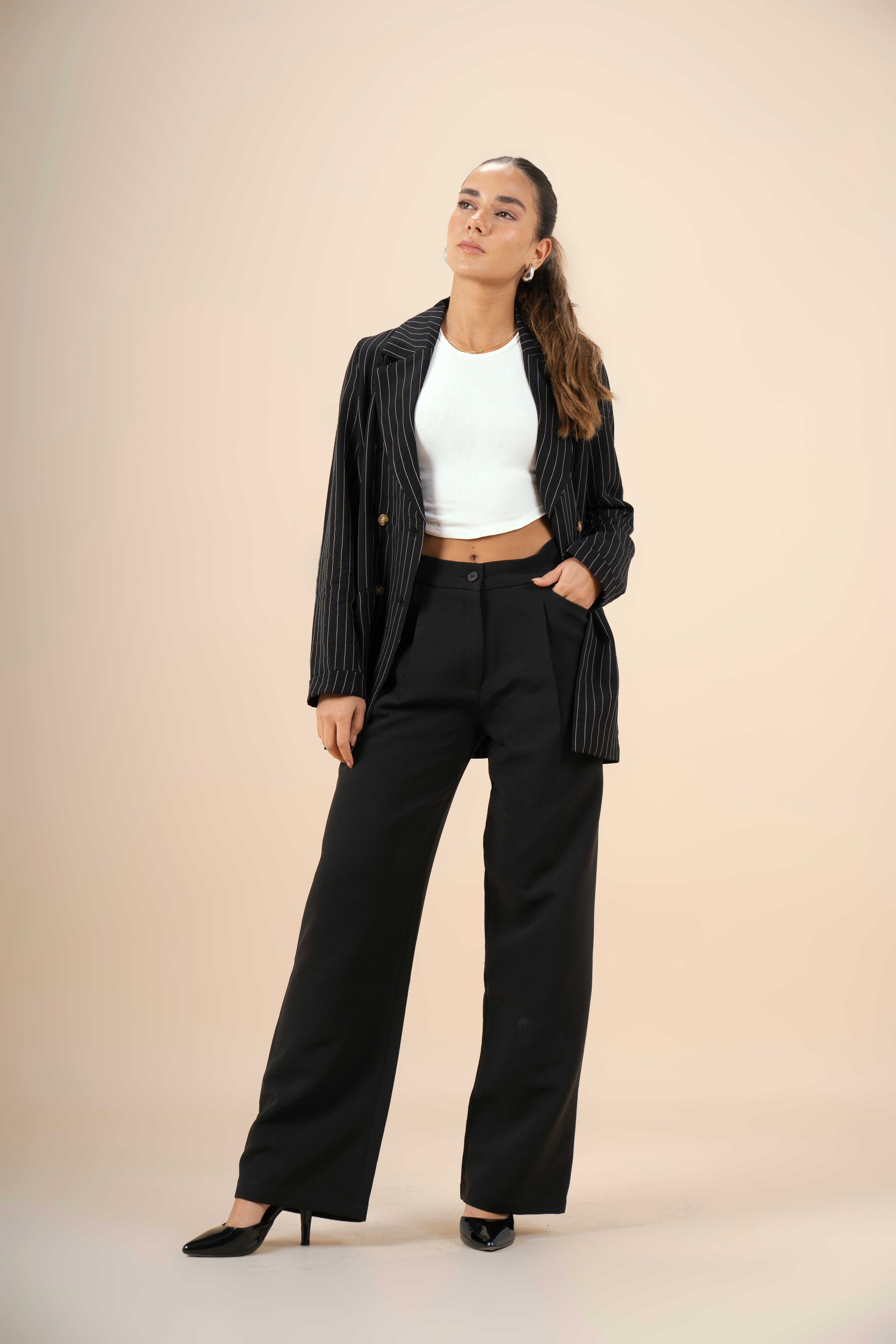 Pinstriped Blazer - Black